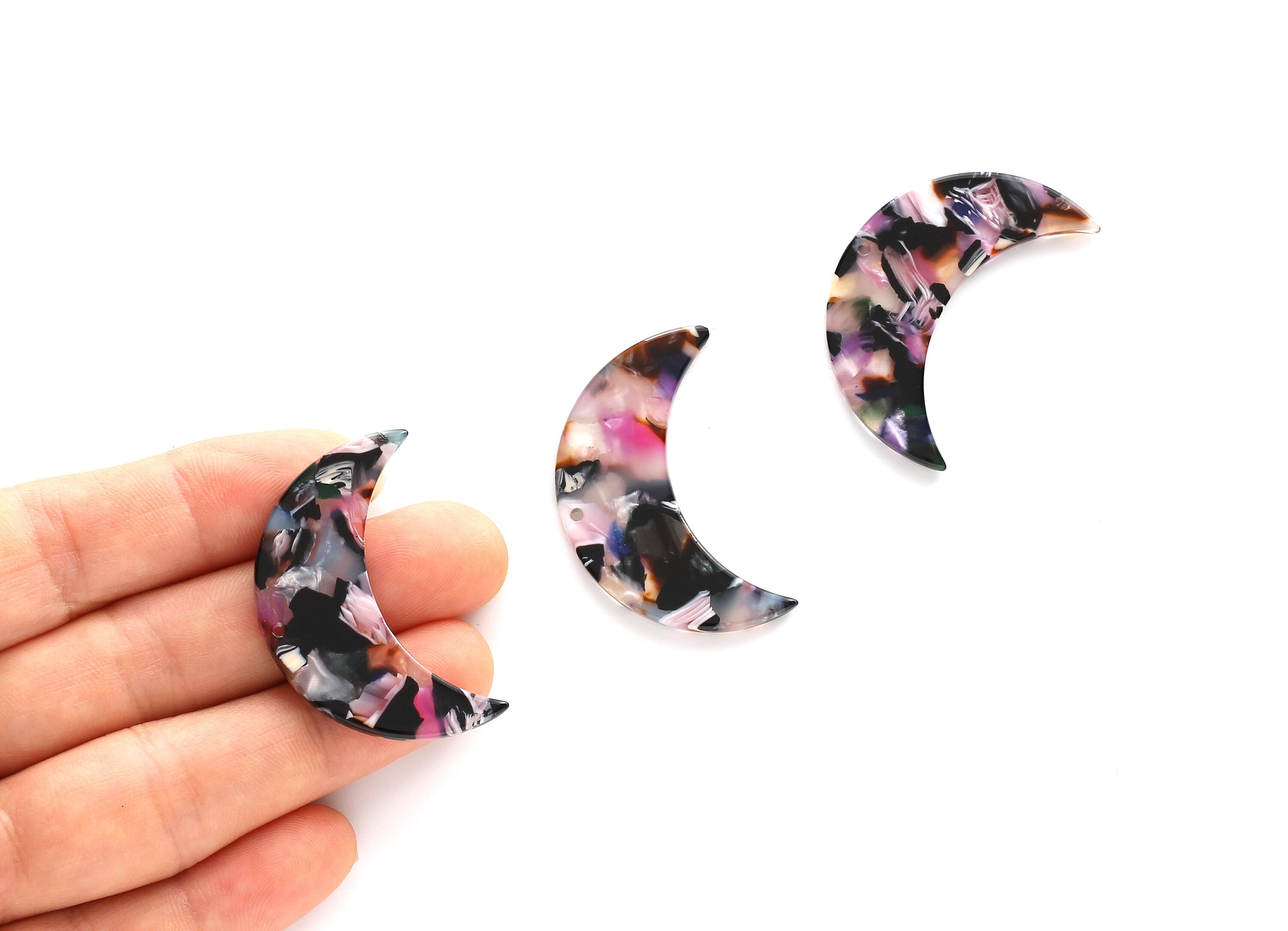 Acetate Moon Charms - 1 Holes - Moon Earring and Pendant - Earring Findings - Jewelry Supplies - Color Code: A11 - 37.9x25.5x2.6mm - AC1111E - DOMEDBAZAAR