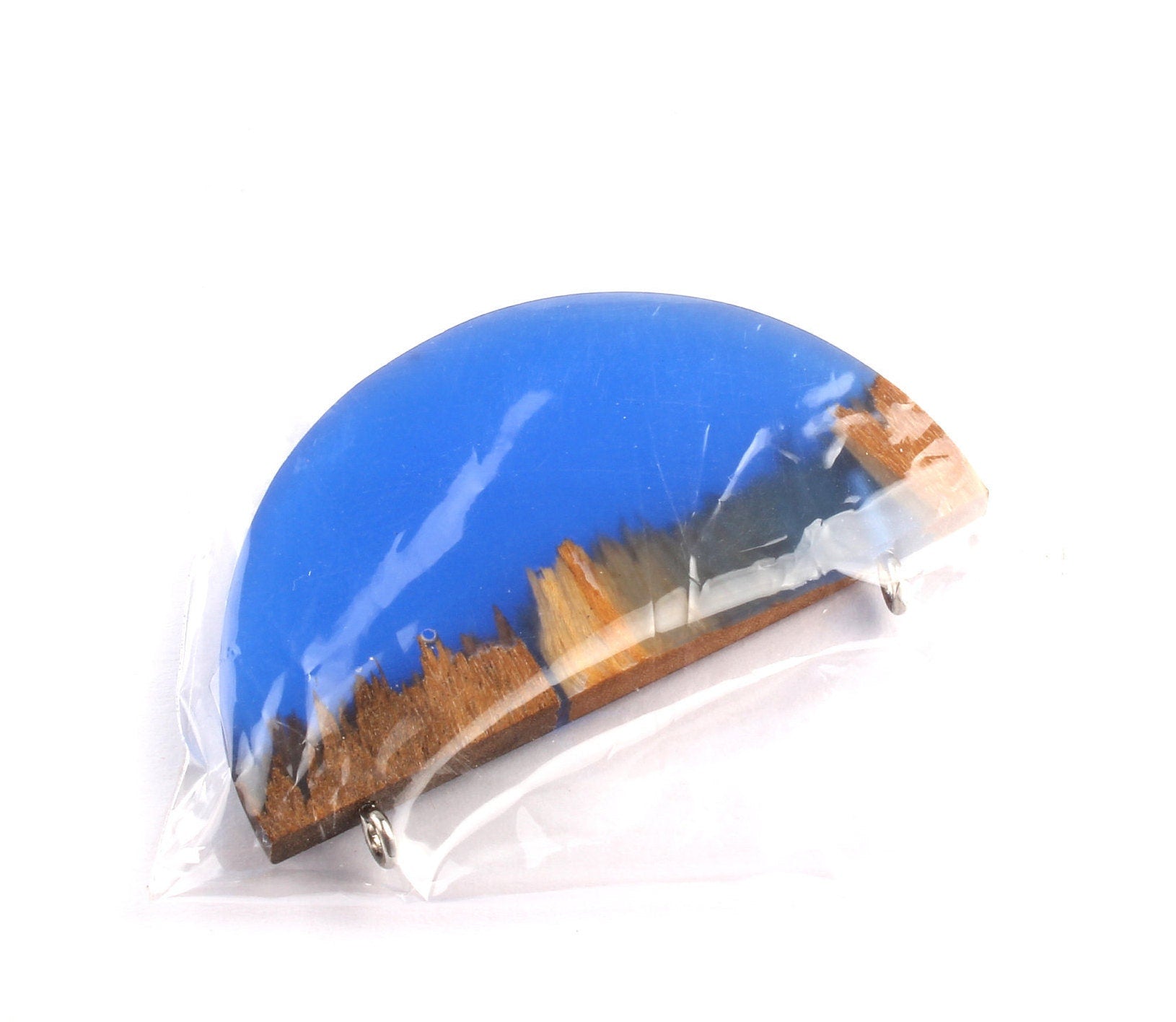 Griding Glue Oak Bark Wood Pendant - Blue Circle Shaped Oak Bark Griding Glue - Griding Glue Pendant - 29.9x49.7x4.66mm - BB1048A - DOMEDBAZAAR