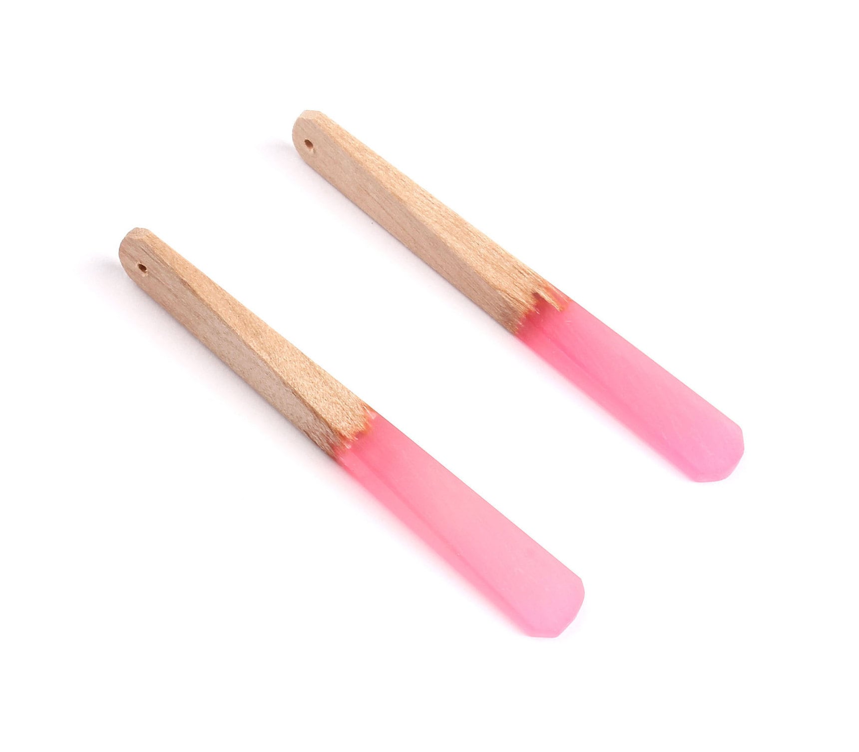 Epoxy Cherry Wood Pendant - Pink Stick Shaped Epoxy Pendant - Cherry Wood Pendant for Necklace and Earrings- 62x7.95x4mm - BB1050C - DOMEDBAZAAR