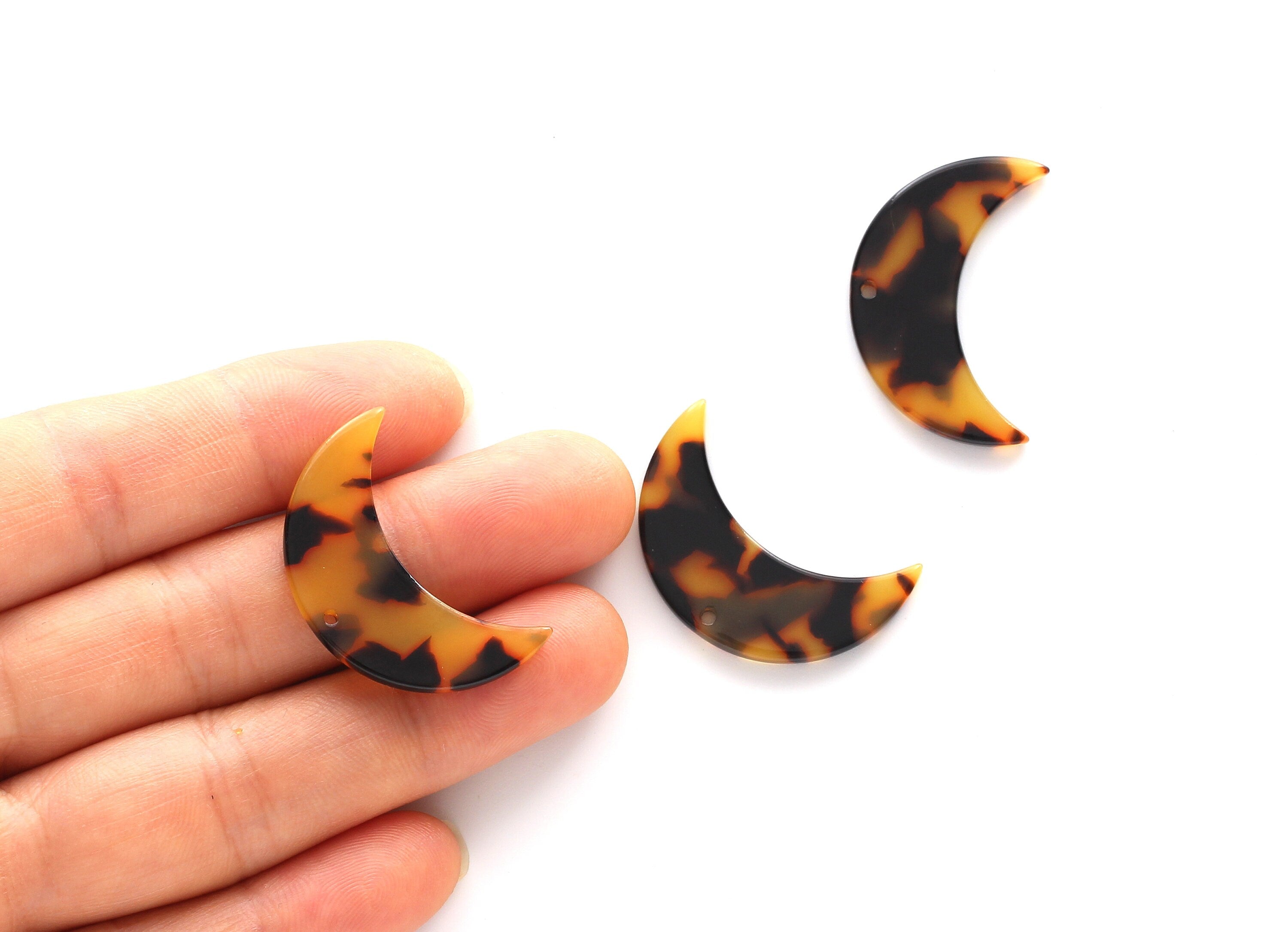 Acetate Moon Charms - 1 Holes - Tortoise Shell Earrings - Moon Pendant - Jewelry Making Supplies - Color Code: A01 - 30x19x2.6mm - AC1110A - DOMEDBAZAAR
