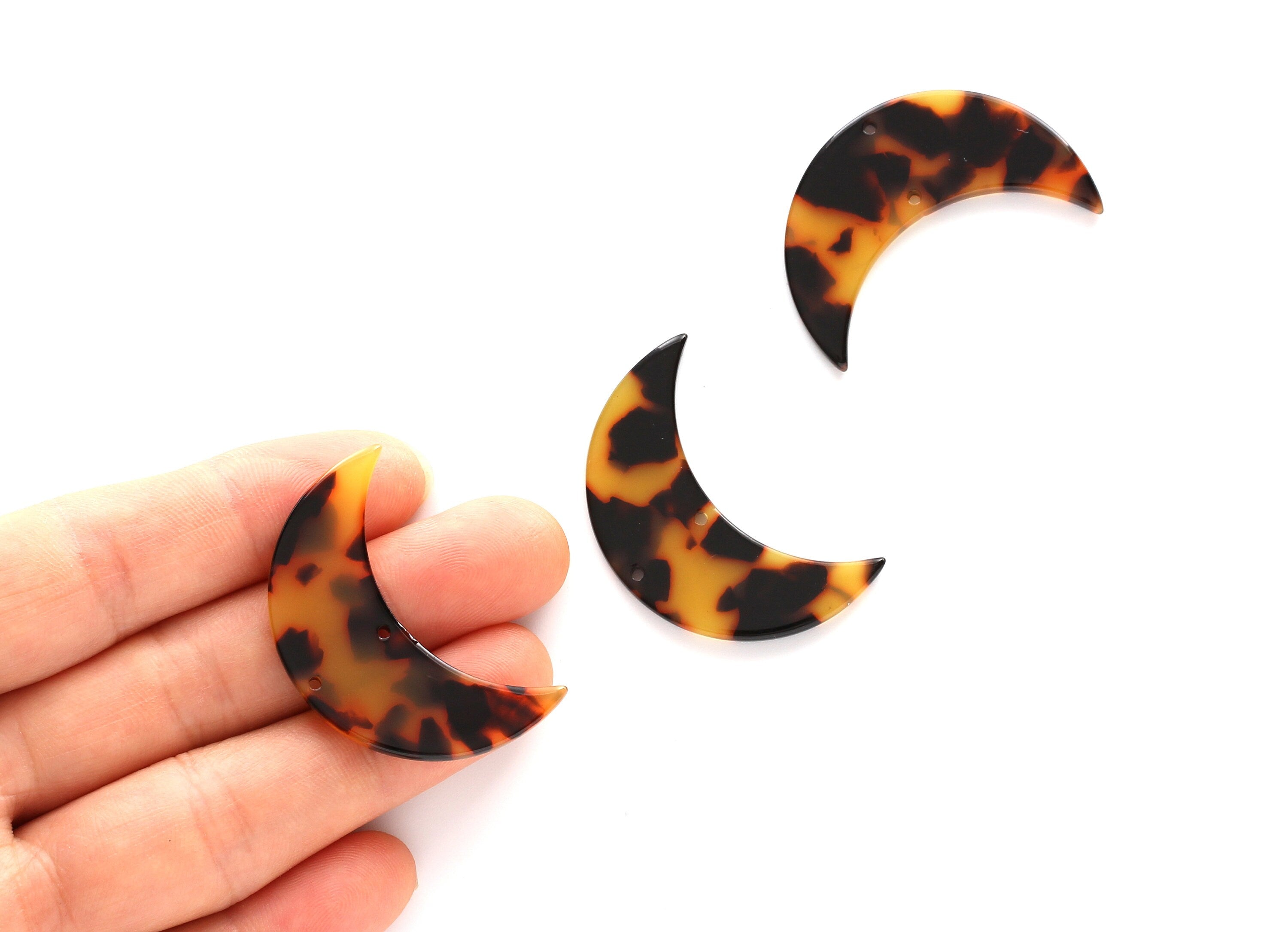 Acetate Moon Connector - Two Holes - Tortoise Shell Earrings - Moon Pendant - Jewelry Supplies - Color Code: A01 - 37.9x25.5x2.6mm- AC1111AA - DOMEDBAZAAR
