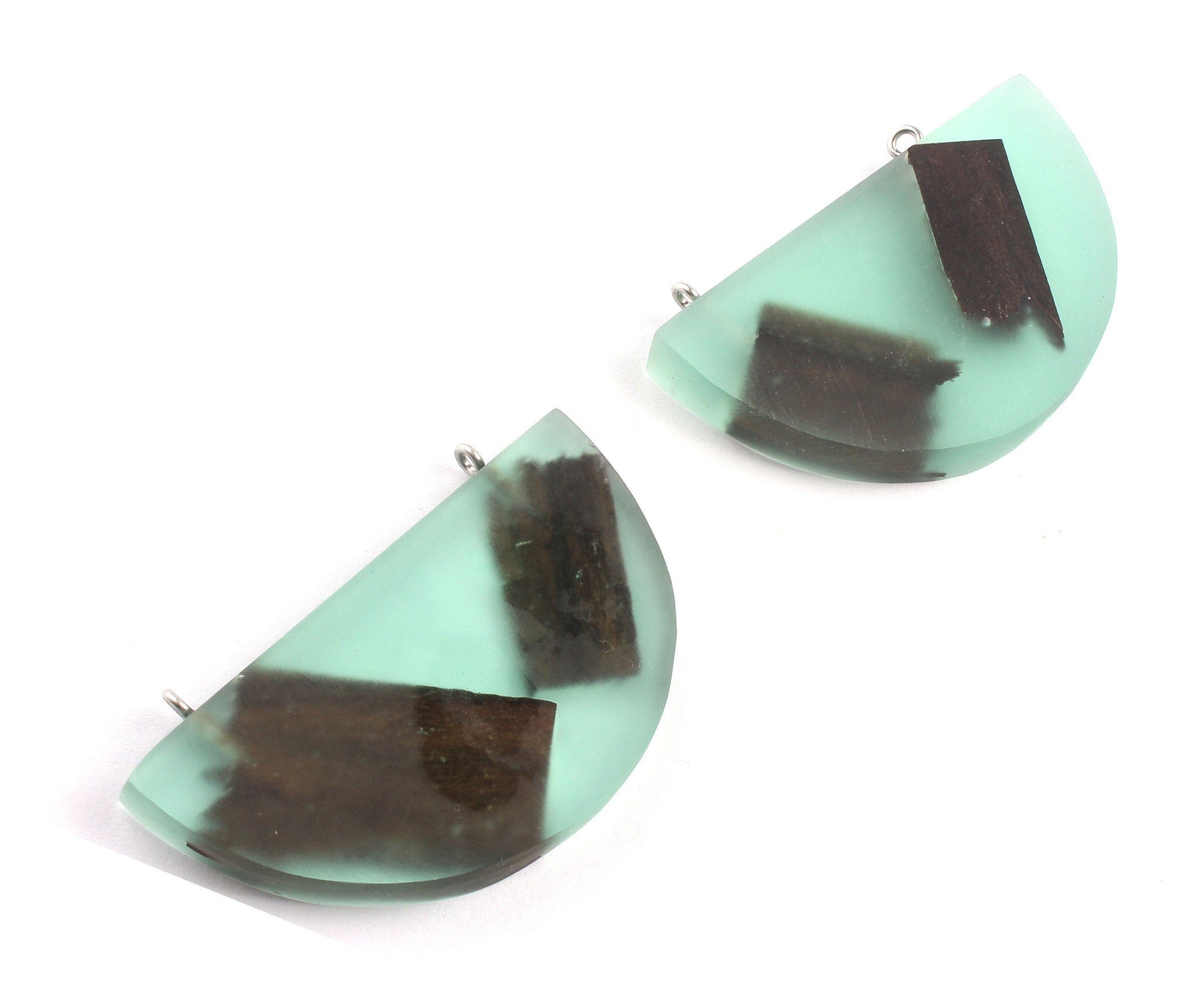 Grinding Glue Ebony Wooden Pendant - Green Half Circle Shaped Ebony Wood Grinding Glue - Wooden Beads - 33.9x54.4x7.58mm - BB1038A - DOMEDBAZAAR
