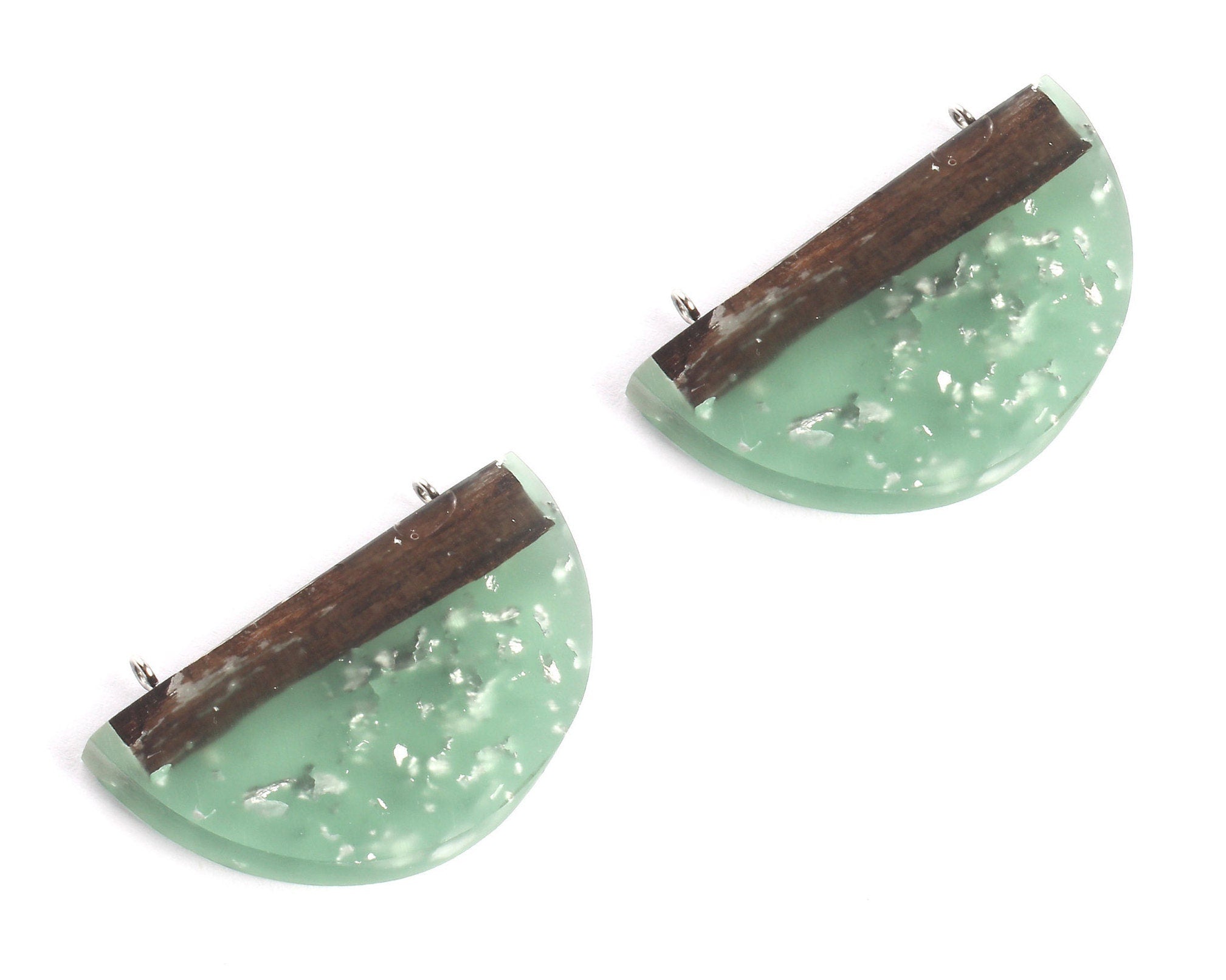 Grinding Glue Ebony Wooden Pendant - Turquoise Half Circle Shaped Ebony Wood Grinding Glue - Wooden Beads - 33.9x54.4x7.58mm - BB1037A - DOMEDBAZAAR