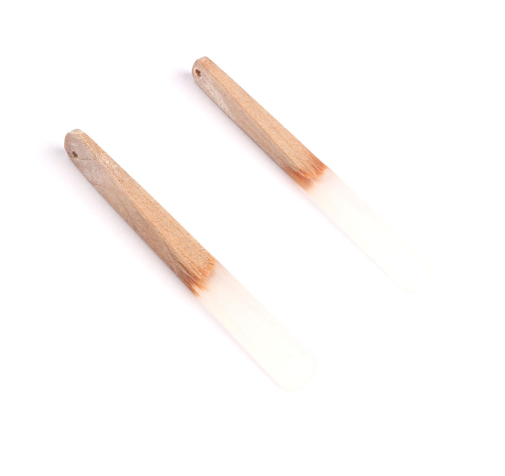 Epoxy Cherry Wood Pendant - White Stick Shaped Epoxy Pendant - Cherry Wood Pendant for Necklace and Earrings- 62x7.95x4mm - BB1050D - DOMEDBAZAAR