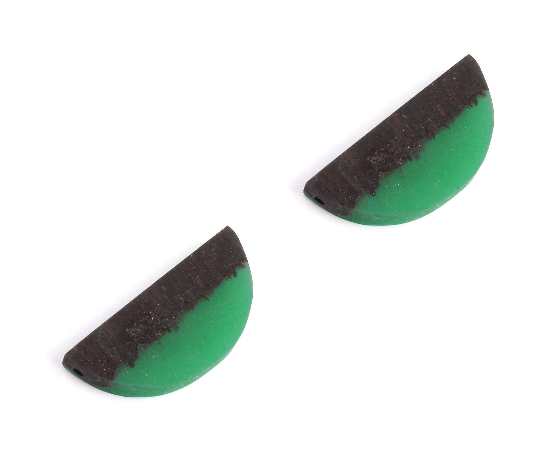 Epoxy Ebony Wood Pendant - Resin&Wood Semicircle Pendant - Green Brown Half Moon Pendant with 2 Holes - 15.7x31.8x5.67mm - BB1051B - DOMEDBAZAAR