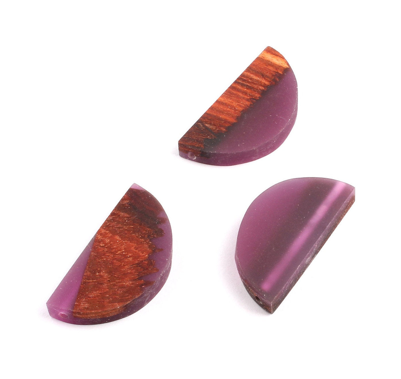 Epoxy Ebony Wood Pendant - Resin&Wood Semicircle Pendant - Purple Brown Half Moon Pendant with 2 Holes - 15.7x31.8x5.67mm - BB1051F - DOMEDBAZAAR