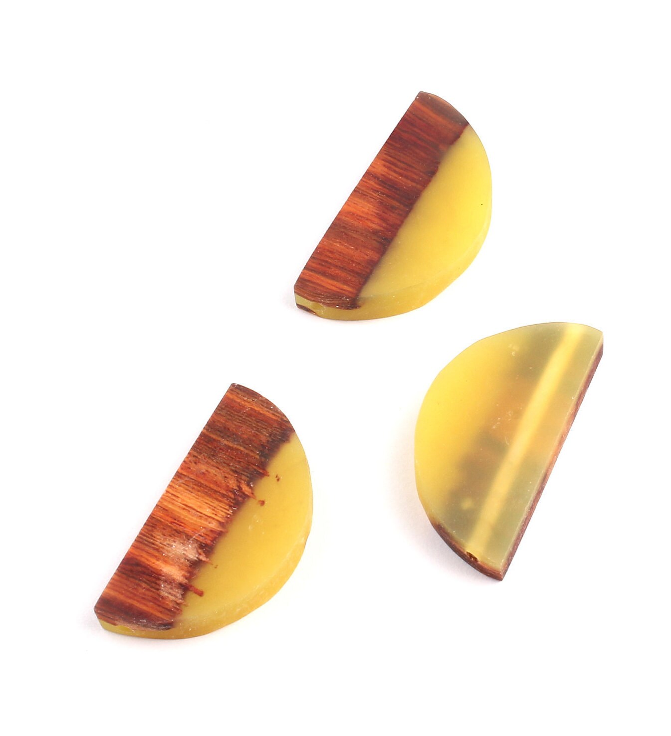 Epoxy Ebony Wood Pendant - Resin&Wood Semicircle Pendant - Yellow Brown Half Moon Pendant with 2 Holes - 15.7x31.8x5.67mm - BB1051E - DOMEDBAZAAR