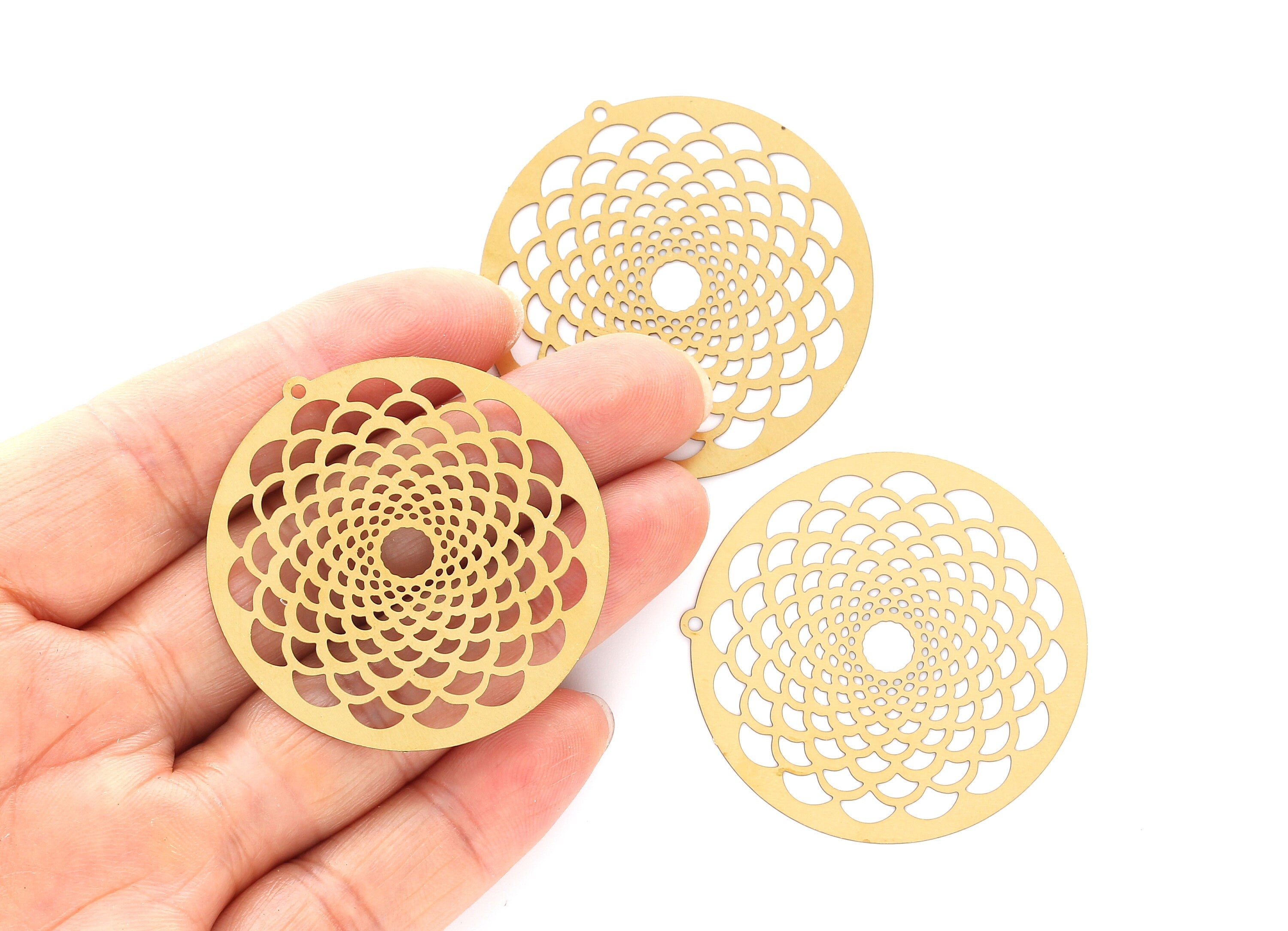 Raw Brass Circular Shaped Earring Charms - Hallow Out Earring Charms - Earring Findings - Jewelry Supplies - 43.1x42x0.3mm - JJB3323 - DOMEDBAZAAR