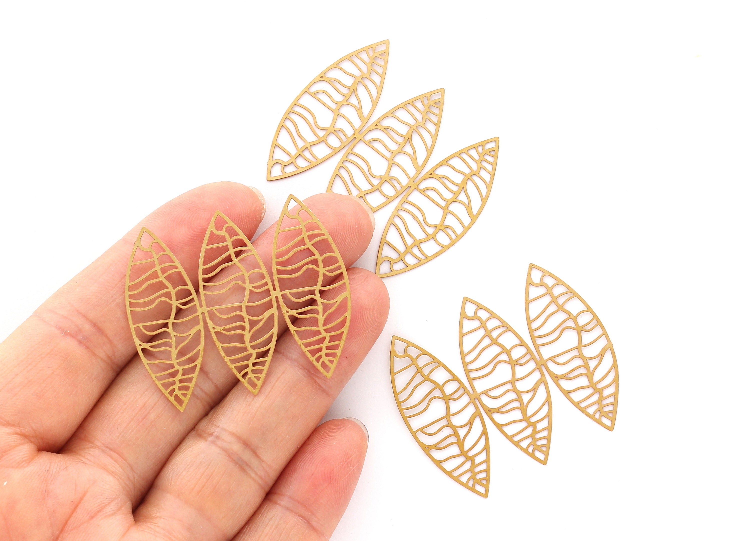 Raw Brass Leaf Shaped Earring and Necklace Charms -Hallow Out Necklace and Earring Findings - Jewelry Supplies - 34x40x0.3mm - JJB3261 - DOMEDBAZAAR