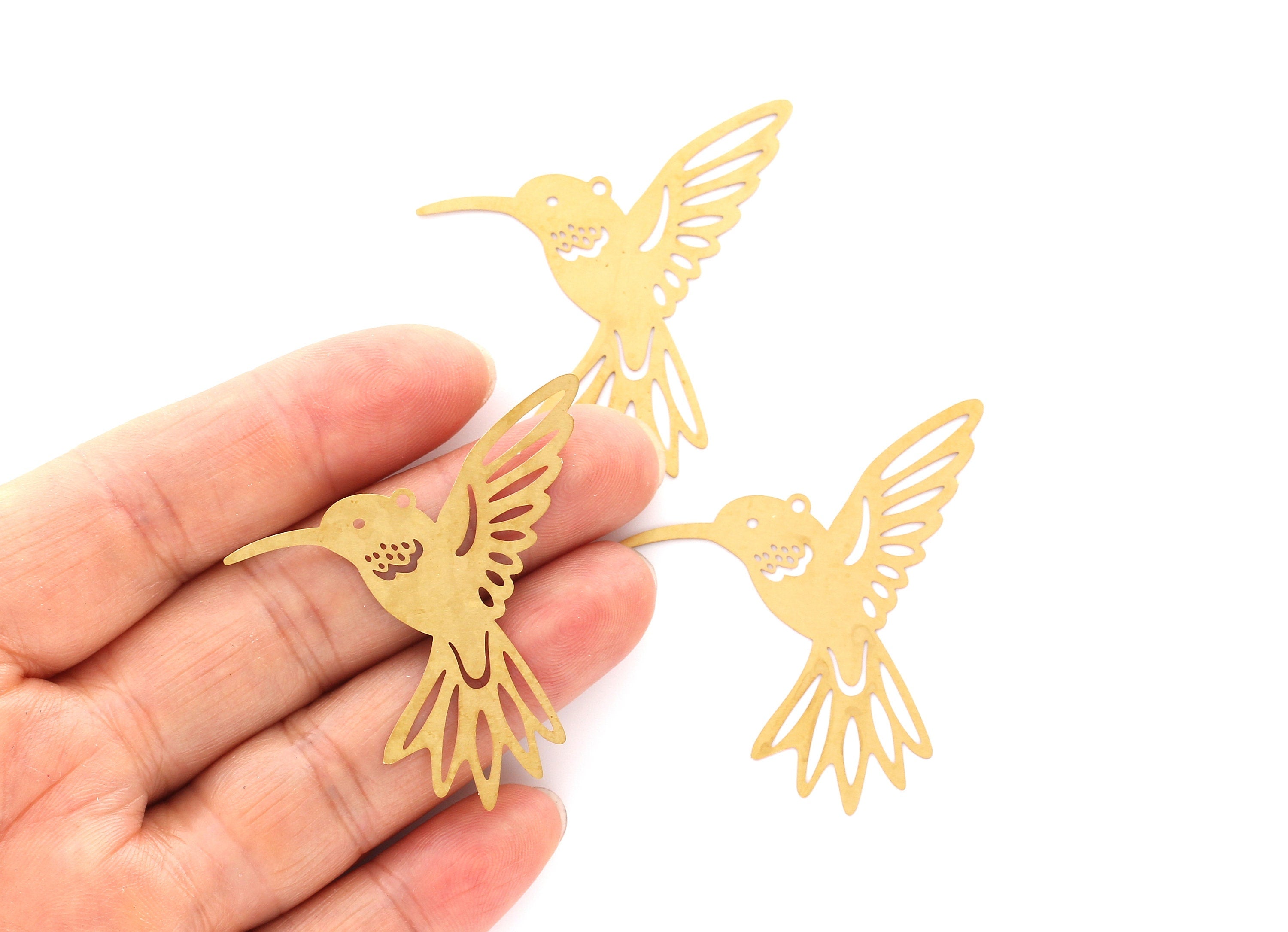 Raw Brass Hummingbird Shaped Necklace Charms - Hummingbird Shaped Necklace Finding - Jewelry Supplies - 37.3x42.5x0.3mm- JJB3300 - DOMEDBAZAAR