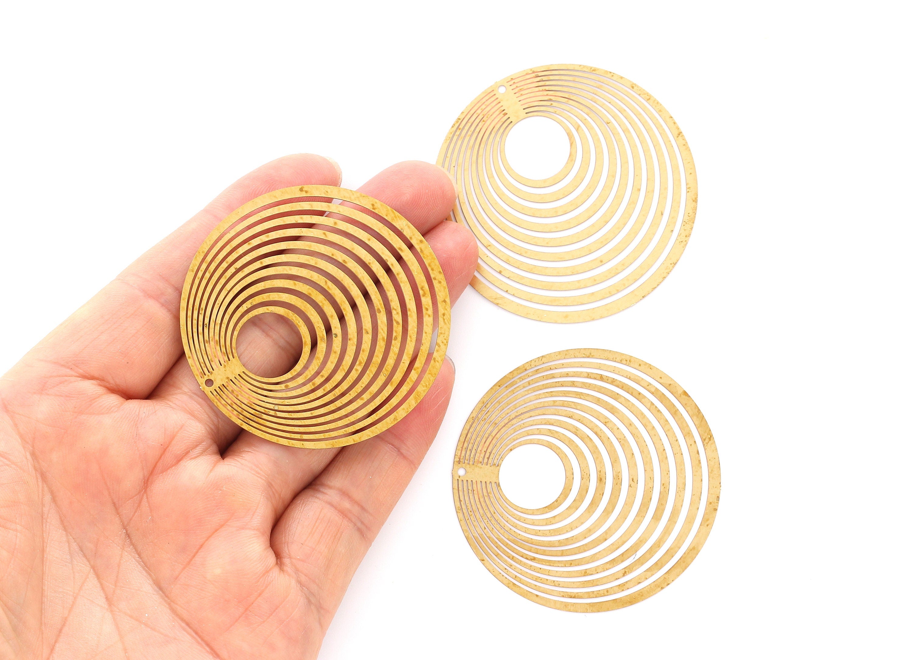 Raw Brass Circular Shaped Earring Charms - Hallow Out Earring Charms - Earring Findings - Jewelry Supplies - 50x50x0.3mm- JJB3310 - DOMEDBAZAAR