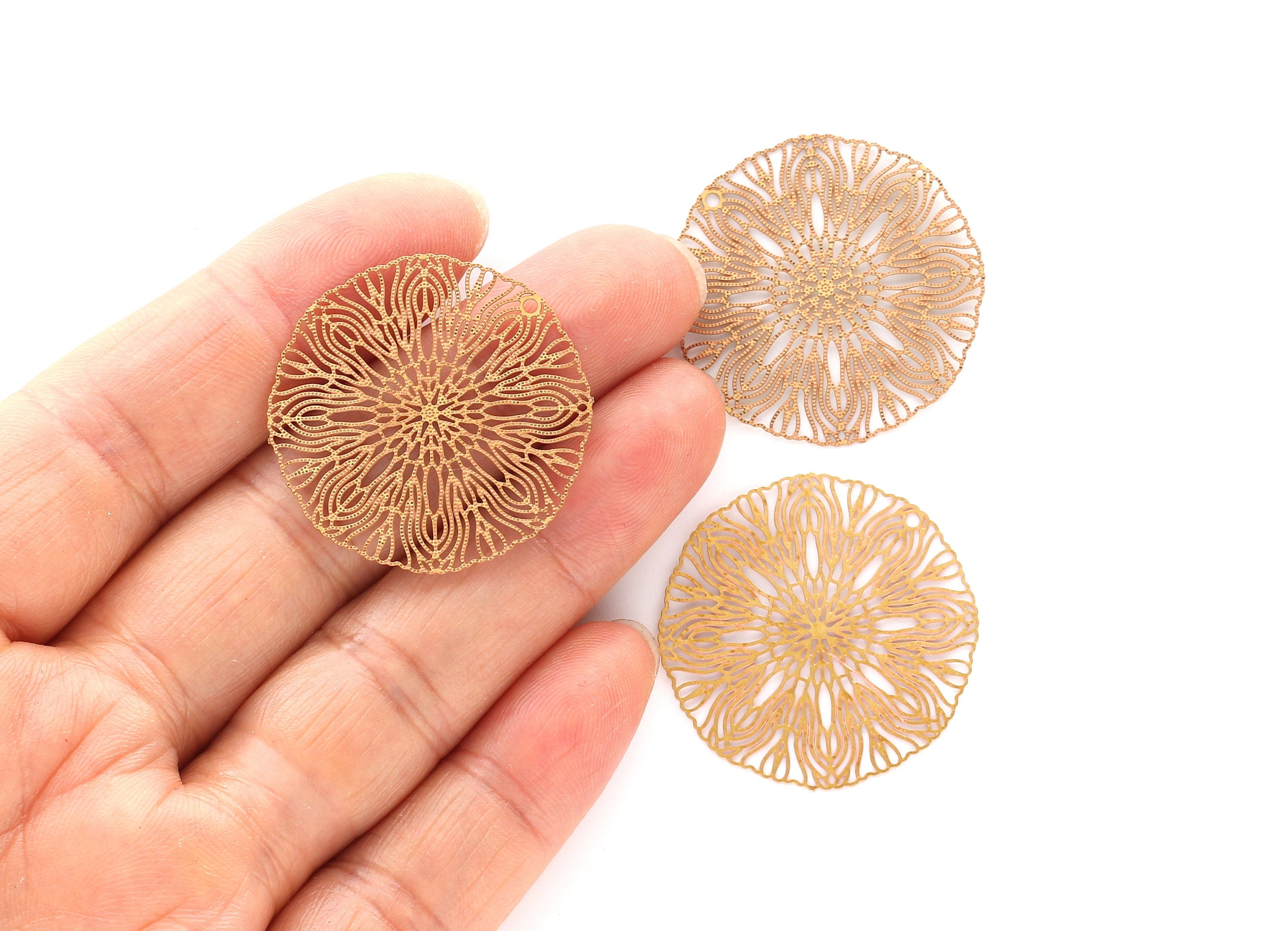 Raw Brass Circular Shaped Earring Charms - Hallow Out Earring Charms - Earring Findings - Jewelry Supplies - 30.3x30.3x0.3mm- JJB3675 - DOMEDBAZAAR