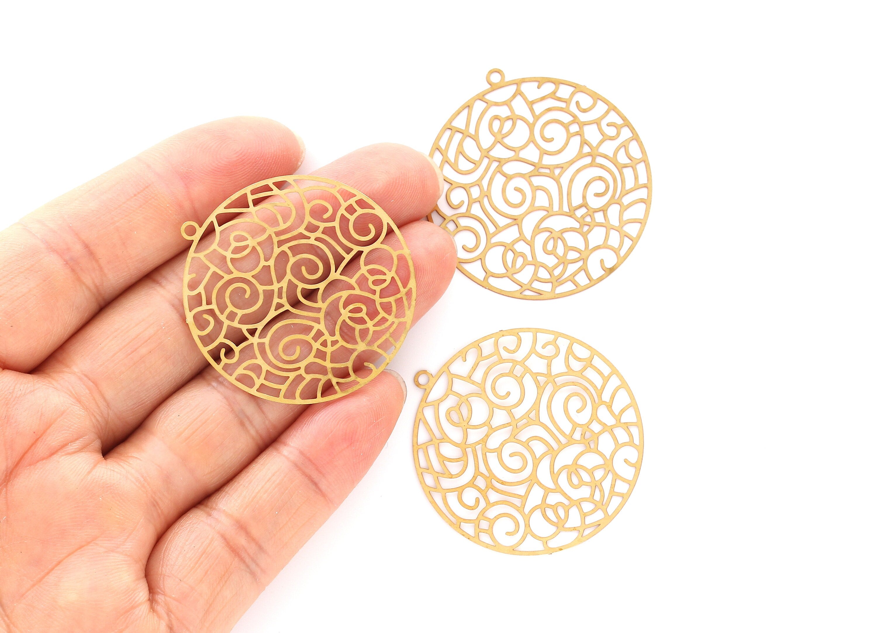 Raw Brass Circular Shaped Earring Charms - Hallow Out Earring Charms - Earring Findings - Jewelry Supplies - 38.3x35.7x0.3mm - JJB3793 - DOMEDBAZAAR