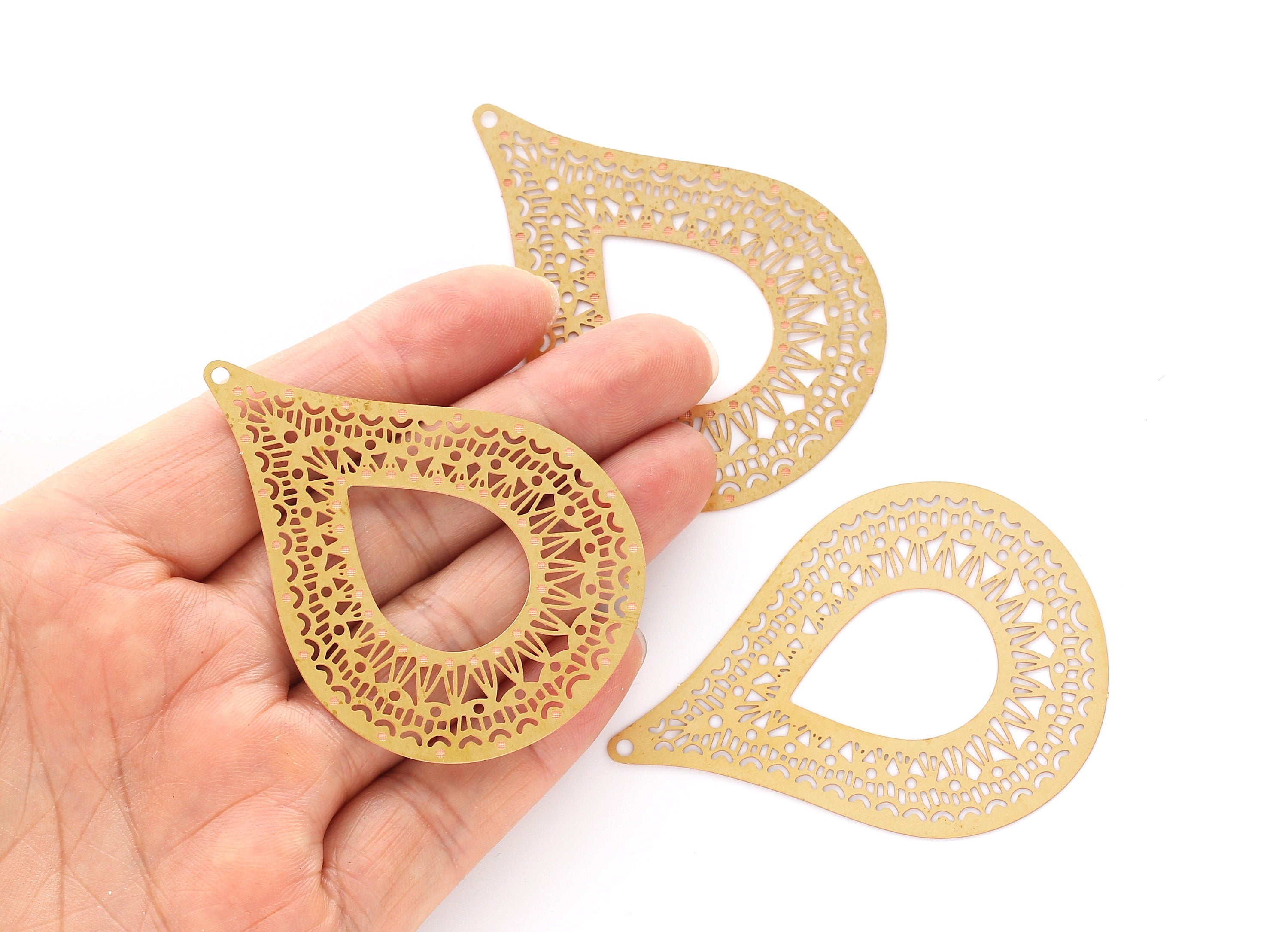 Raw Brass Marquise Shaped Earrings Charms - Brass Hallow Out Earring Charms - Earring Finding - Jewelry Supplies - 64.2x46.3x0.3mm - JJB3850 - DOMEDBAZAAR