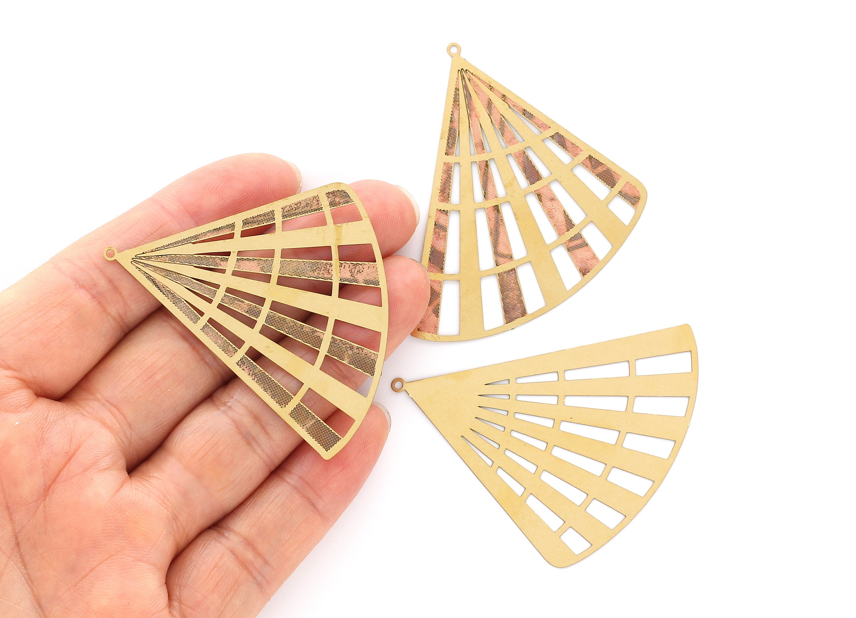 Raw Brass Pizza Slice Shaped Earrings Charms - Hallow Out Earring Charms - Earring Findings - Jewelry Supplies - 52.8x48.3x0.3mm- JJB3981 - DOMEDBAZAAR