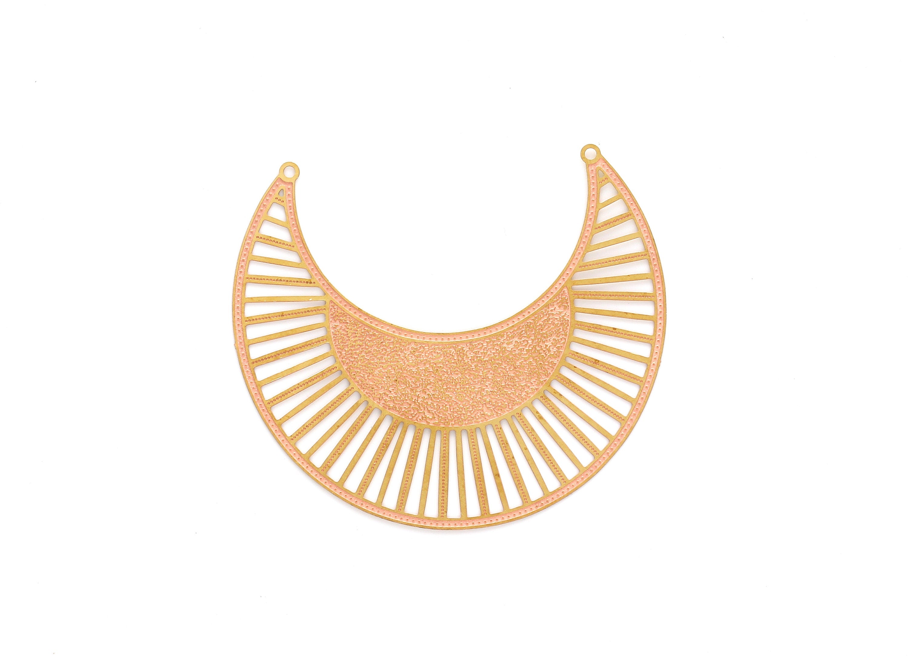 Raw Brass Semicircle Shaped Brass Necklace Charms - Hallow Out Necklace Charms - Jewellery Supplies - 53.5x60.5x0.3mm - JJA3713 - DOMEDBAZAAR