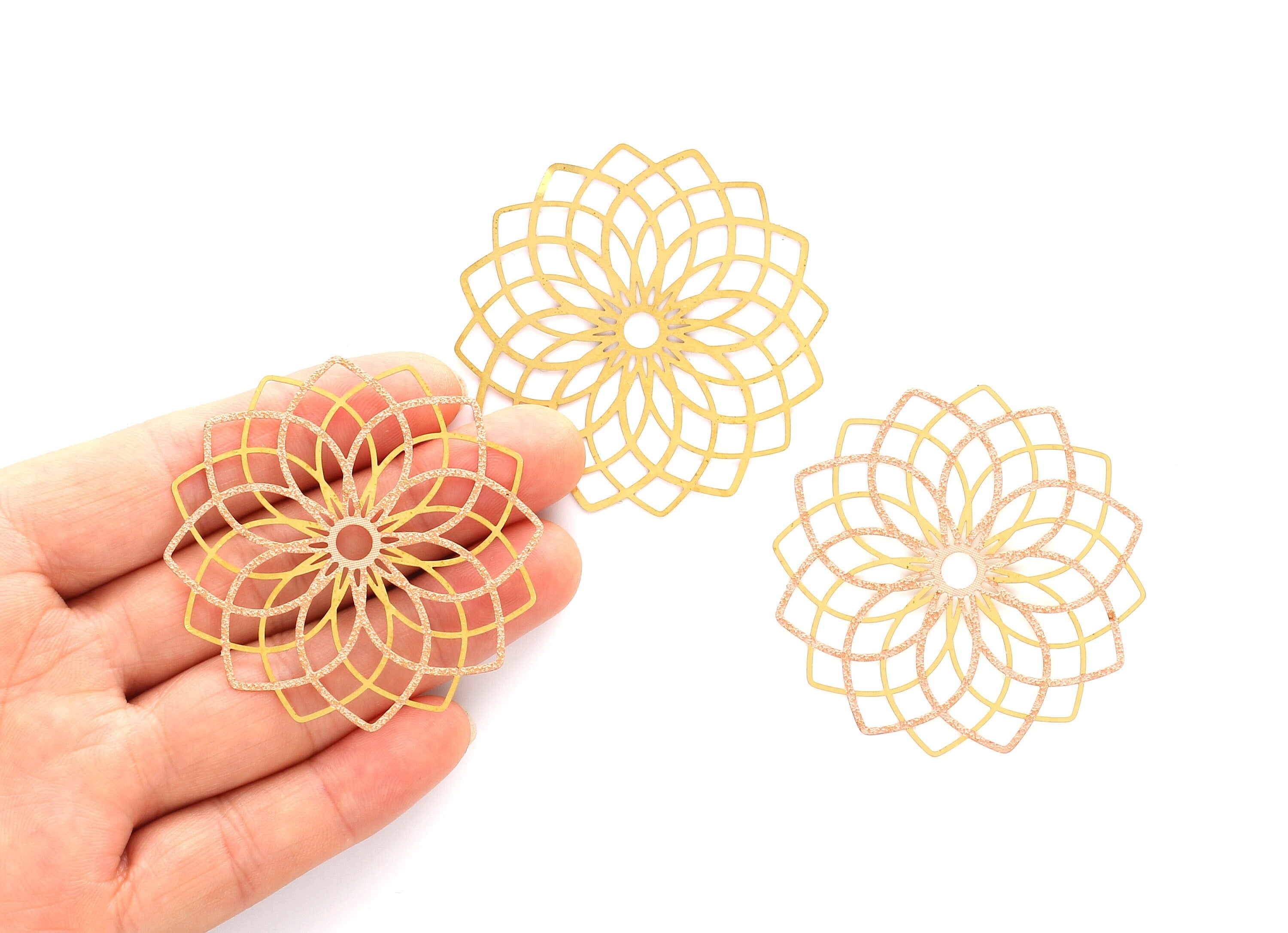 Raw Brass Flower Shaped Earring Charms -Hallow Out Earring Charms - Earring Findings - Jewelry Supplies - 52x52x0.3mm - JJB2680 - DOMEDBAZAAR