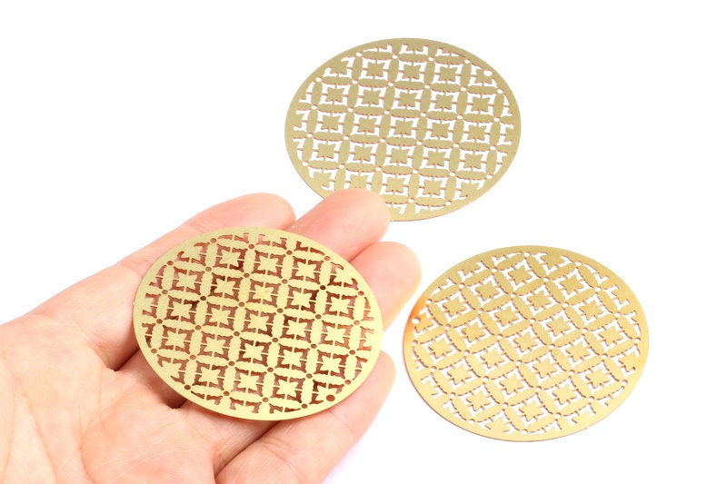 Raw Brass Circular Shaped Earring Charms - Hallow Out Earring Charms - Earring Findings - Jewelry Supplies - 49.2x49.6x0.3mm - JJB3043 - DOMEDBAZAAR