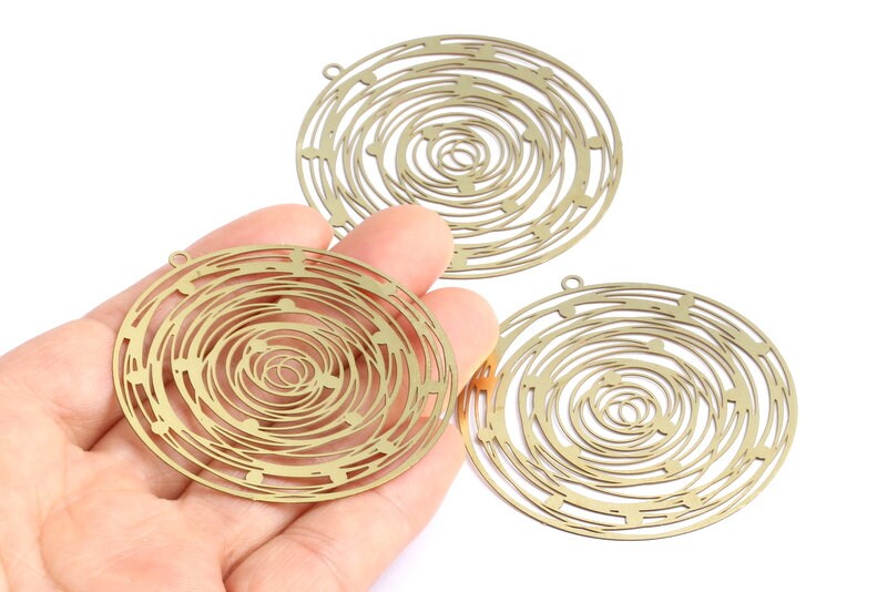 Raw Brass Circular Shaped Earring Charms - Hallow Out Earring Charms - Earring Findings - Jewelry Supplies - 52.5x50.1x0.3mm - JJB2610 - DOMEDBAZAAR
