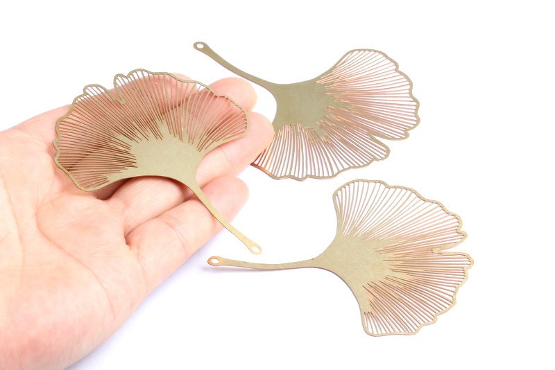 Raw Brass Ginkgo Leaf Necklace Charms - Raw Brass Hallow Out Fan Shaped  Necklace Findings - Jewelry Supplies - 77x66.3x0.3mm - JJA4118 - DOMEDBAZAAR