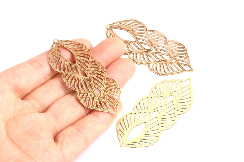 Raw Brass  Hollow Out Earring Charms - Exaggerated Earring Charms - Earring Findings - Jewelry Supplies - 60.5x25.8x0.3mm - JJB4155 - DOMEDBAZAAR