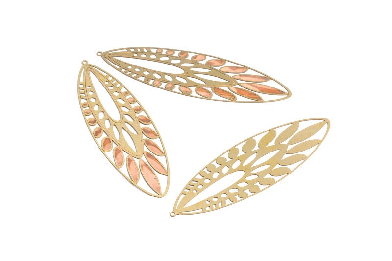 Raw Brass Marquise Shaped Earrings Charms - Hallow Out Earring Charms - Earring Findings - Jewelry Supplies - 82.4x27.7x0.3mm - JJA3994 - DOMEDBAZAAR