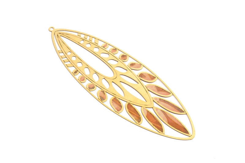 Raw Brass Marquise Shaped Earrings Charms - Hallow Out Earring Charms - Earring Findings - Jewelry Supplies - 82.4x27.7x0.3mm - JJA3994 - DOMEDBAZAAR