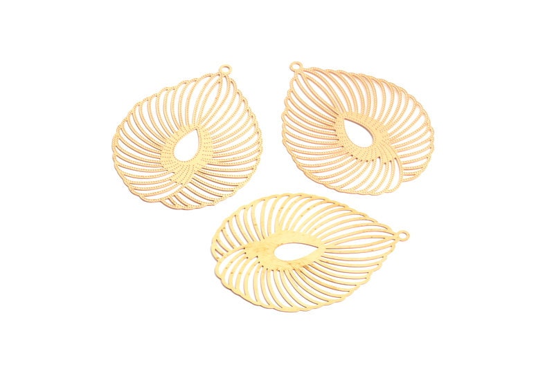 Raw Brass Marquise Shaped Earrings Charms - Hallow Out Earring Charms - Earring Findings - Jewelry Supplies - 49.8x38.1x0.3mm - JJB3833 - DOMEDBAZAAR