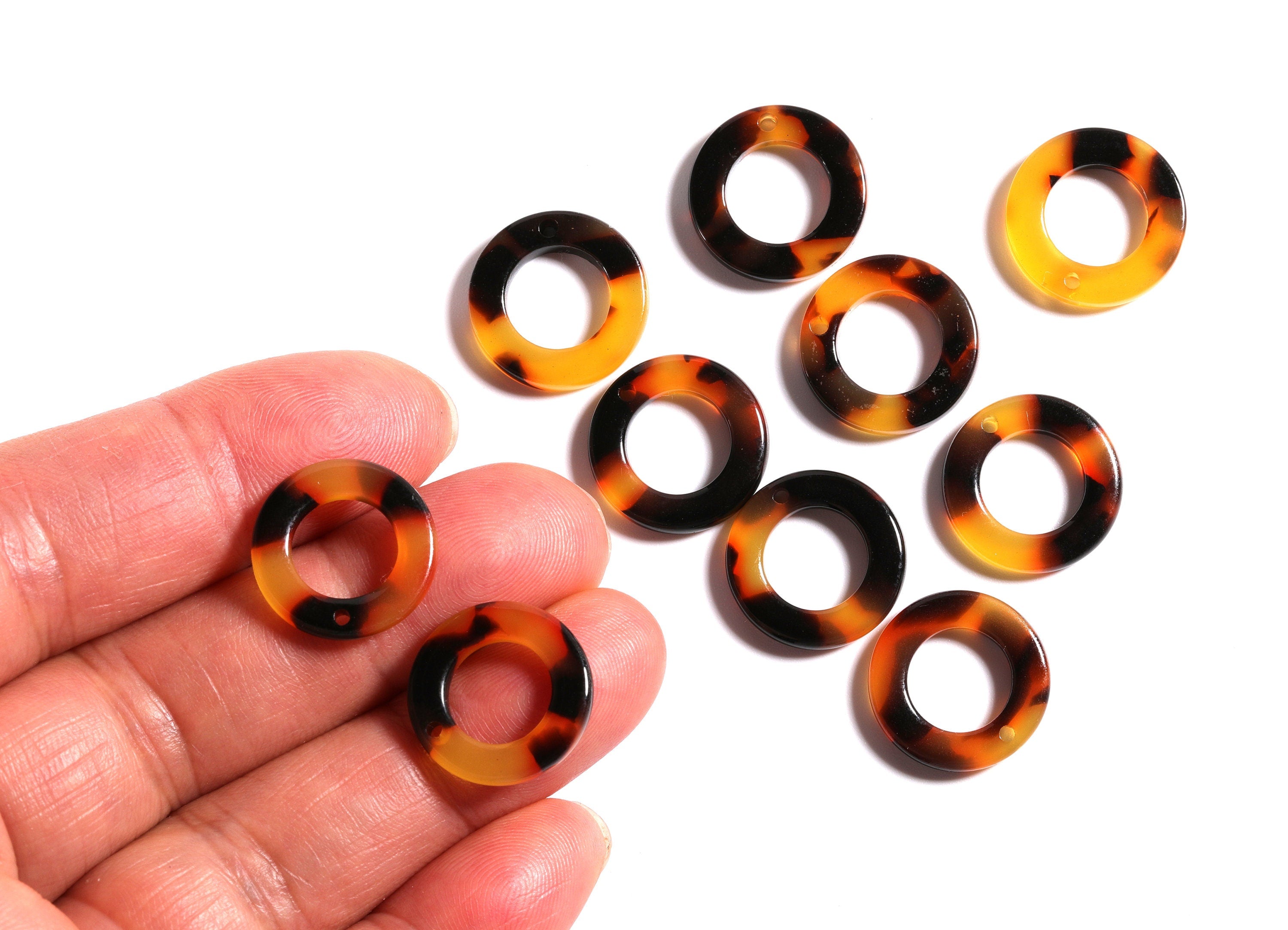 Acrylic Earring Charms - Tortoise Shell Earrings - Round Circle Pendant - Jewelry Supplies - Color Code: A01 - 15.9x15.9x2.66mm - AC1117A - DOMEDBAZAAR