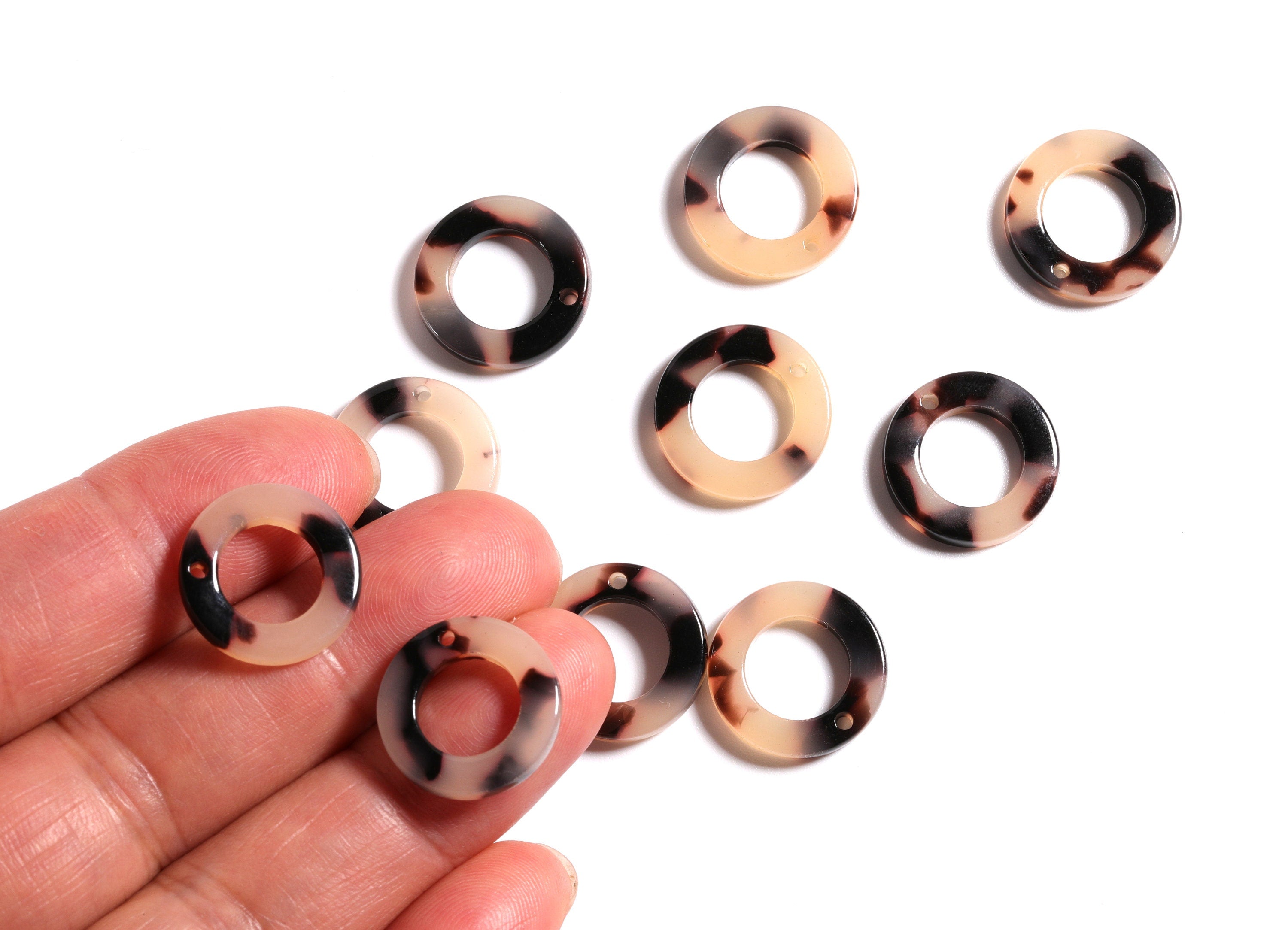 Acrylic Earring Charms - Blonde Tortoise Shell Earrings - Round Circle Shaped - Color Code: A07 - 15.9x15.9x2.66mm - AC1117B - DOMEDBAZAAR