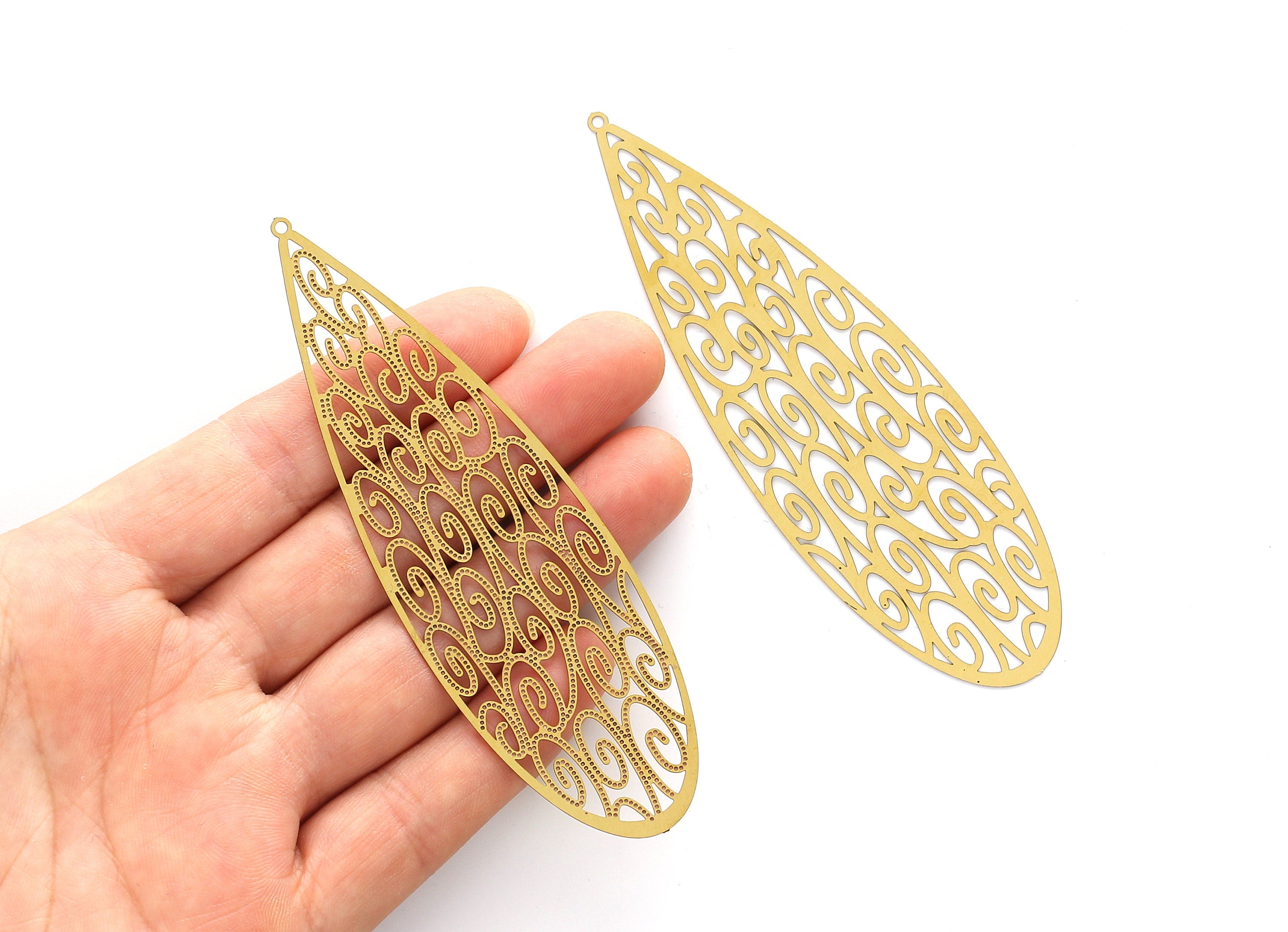 Raw Brass Marquise Shaped Earring Charms - Halow Out Earring Charms - Earring Findings - Jewelry Supplies - 96.8x30x0.3mm - JJA3754 - DOMEDBAZAAR