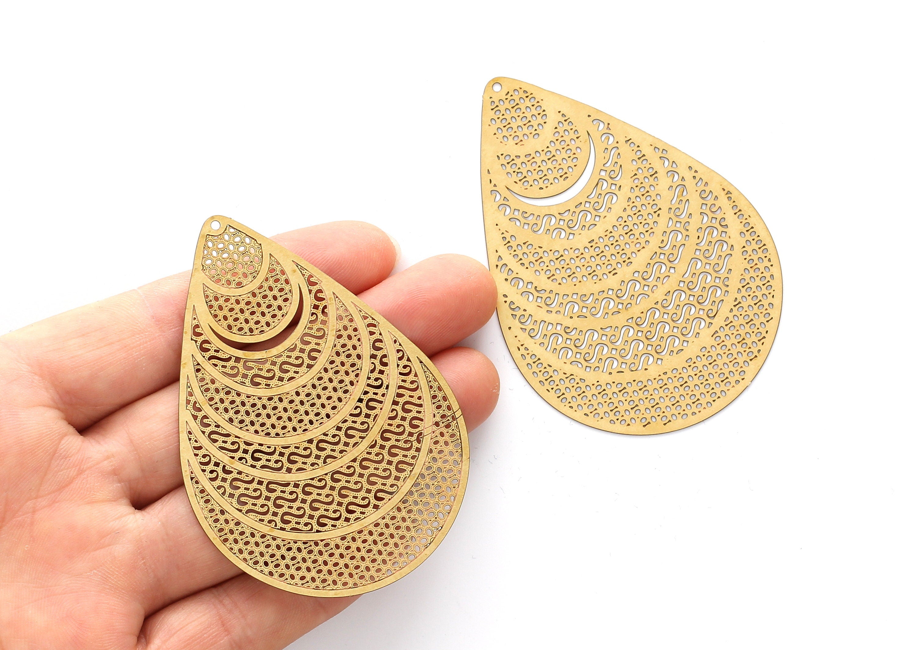 Raw Brass Marquise Shaped Earrings Charms - Raw Brass Hallow Out Earring Charms - Earring Findings - 68x48x0.3mm - JJA3983 - DOMEDBAZAAR
