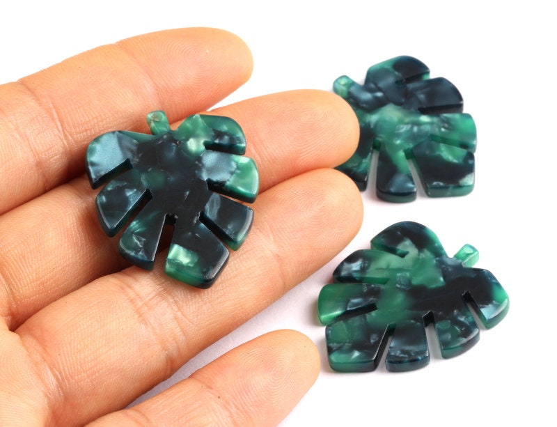 Acetate Monstera Charms - Monstera Leaf Earrings and Pendant - Earring Findings - Color Code: A13 - 30x24.5x2.57mm - AC1087H - DOMEDBAZAAR