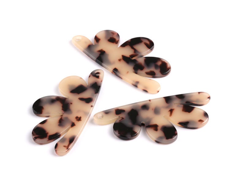 Tortoise Shell Earrings - Acetate Earring Charms - Flower Shaped Pendant - Jewelry Supplies - Color Code: A07 - 54.4x27.3x2.53mm - AC1090B - DOMEDBAZAAR