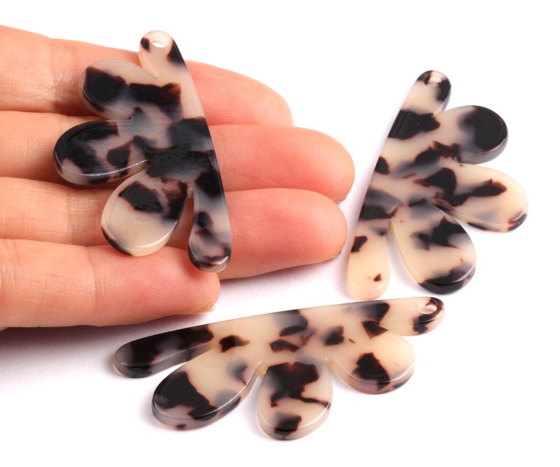 Tortoise Shell Earrings - Acetate Earring Charms - Flower Shaped Pendant - Jewelry Supplies - Color Code: A07 - 54.4x27.3x2.53mm - AC1090B - DOMEDBAZAAR