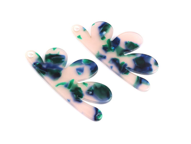 Tortoise Shell Earrings - Acetate Earring Charms - Flower Shaped Pendant - Jewelry Supplies - Color Code: A18 - 54.4x27.3x2.53mm - AC1090F - DOMEDBAZAAR