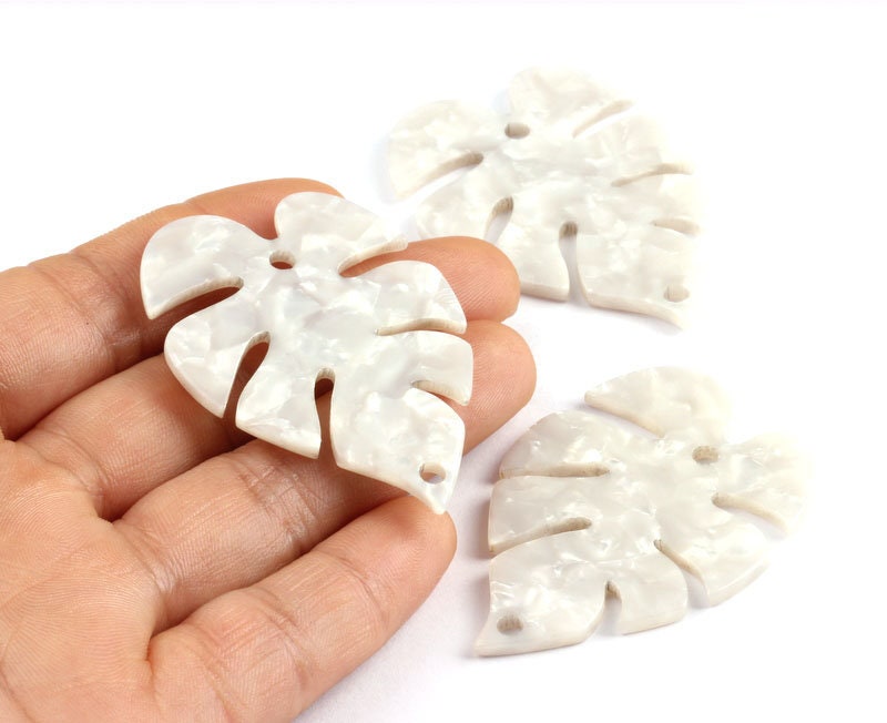 Acetate Leaf Earring Charms - Monstera Leaf Pendant - Earring Findings - Jewelry Supplies - Color Code: A12 - 51x35.5x2.44mm - AC1088D - DOMEDBAZAAR