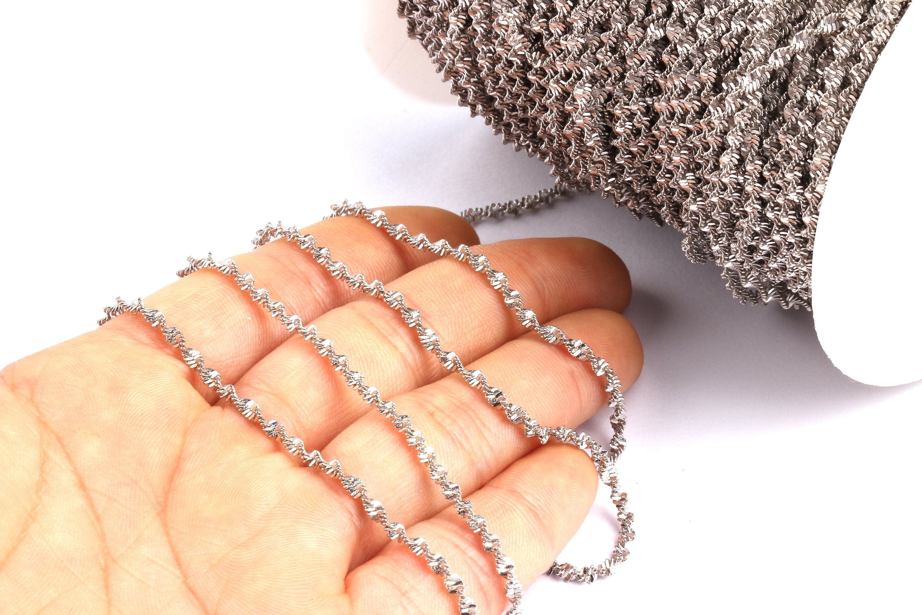 Water Wave Chain - Brass Chain - Silver Tone Plated Chain - 0.09" X 0.02" - for Necklace Earing Jewelery Making - CC1054 - DOMEDBAZAAR