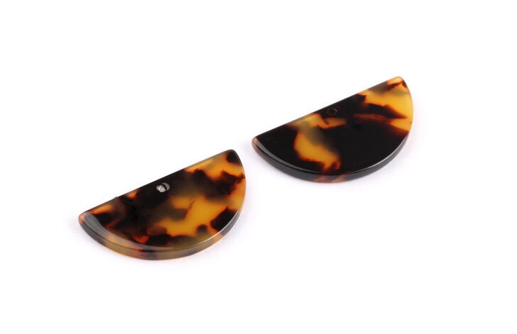 Acetate Semicircle Charms - Tortoise Shell Earrings - Semicircle Earrings & Pendant - Color Code: A04 - 14x28.5x2.5mm - AC1039D - DOMEDBAZAAR
