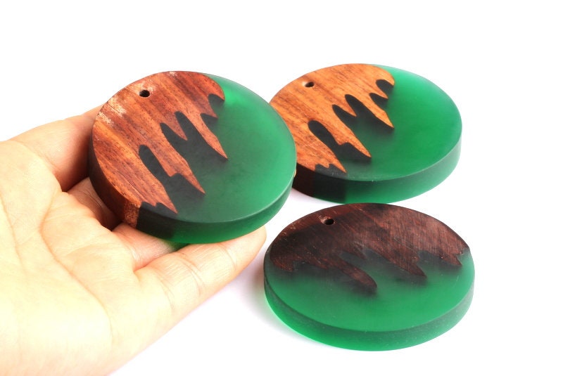 Wood Resin Pendant - Natural Monzo Wooden Charms - Circular Resin Necklace - Jewelry Supplies - Wooden Beads - 53.7x53.7x8.7mm - BB1052A - DOMEDBAZAAR