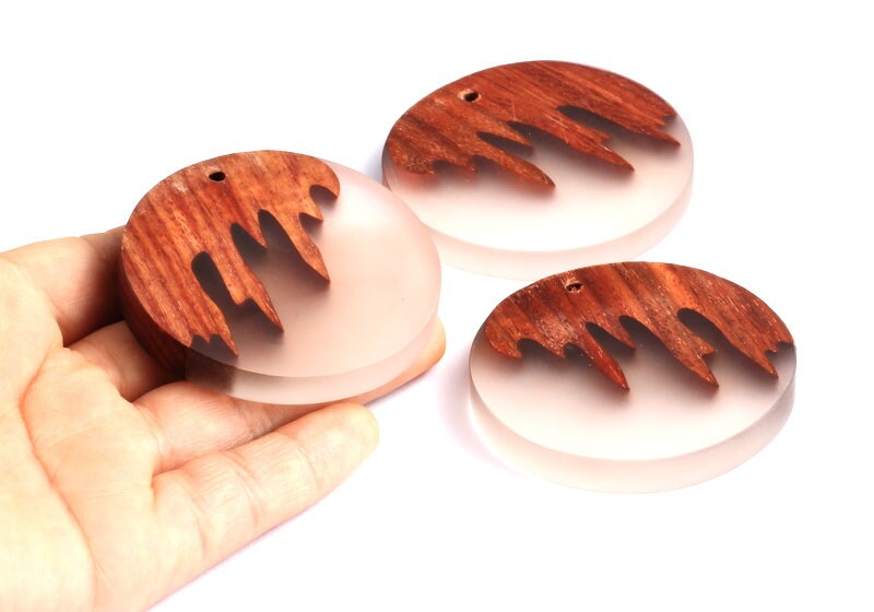 Wood Resin Pendant - Natural Monzo Wooden Charms - Circular Resin Necklace - Jewelry Supplies - Wooden Beads - 53.7x53.7x8.7mm - BB1052B - DOMEDBAZAAR
