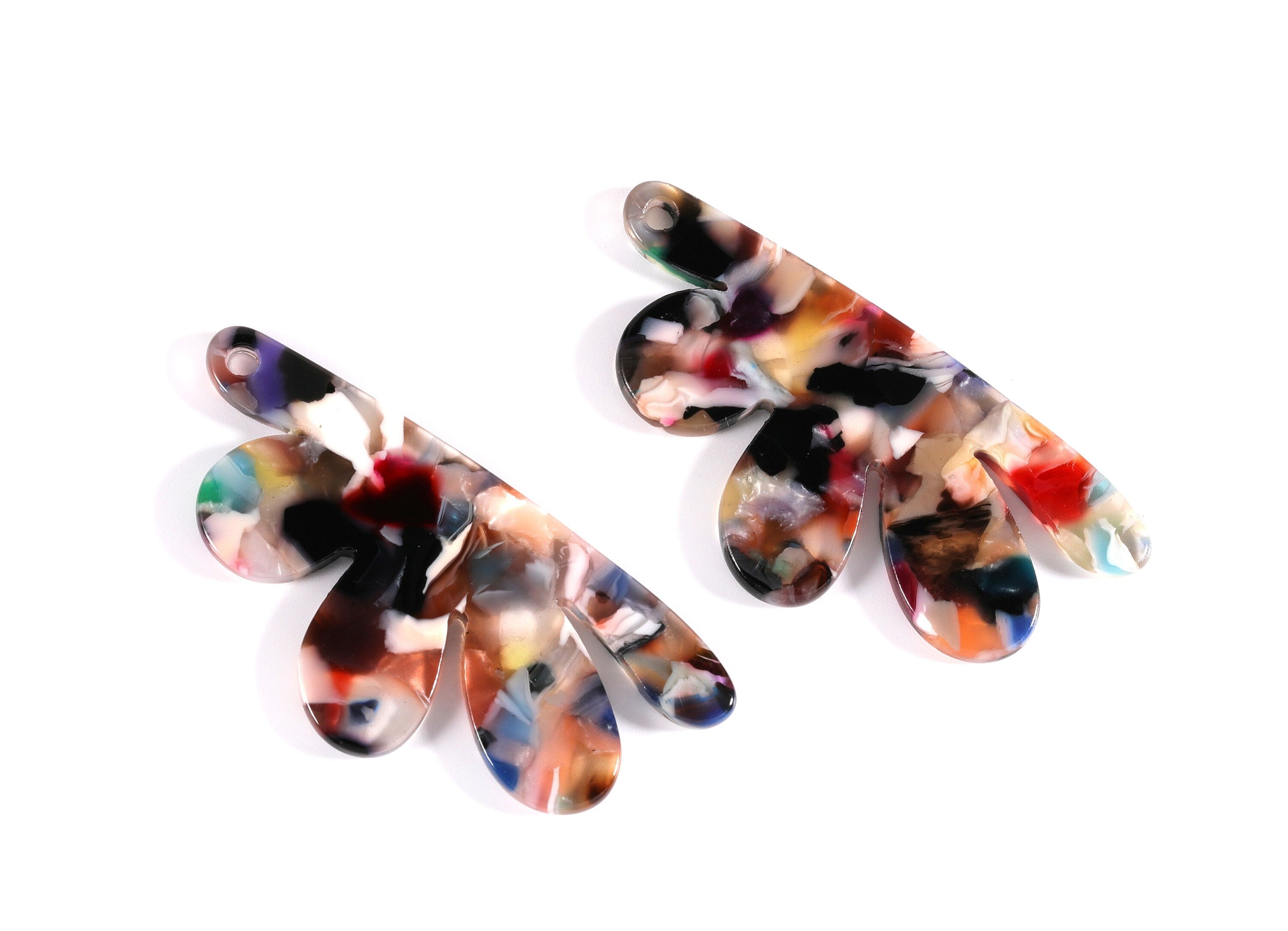 Tortoise Shell Earrings - Acetate Earring Charms - Flower Shaped Pendant - Earring Findings - Color Code: A60 - 54.4x27.3x2.53mm - AC1090K - DOMEDBAZAAR