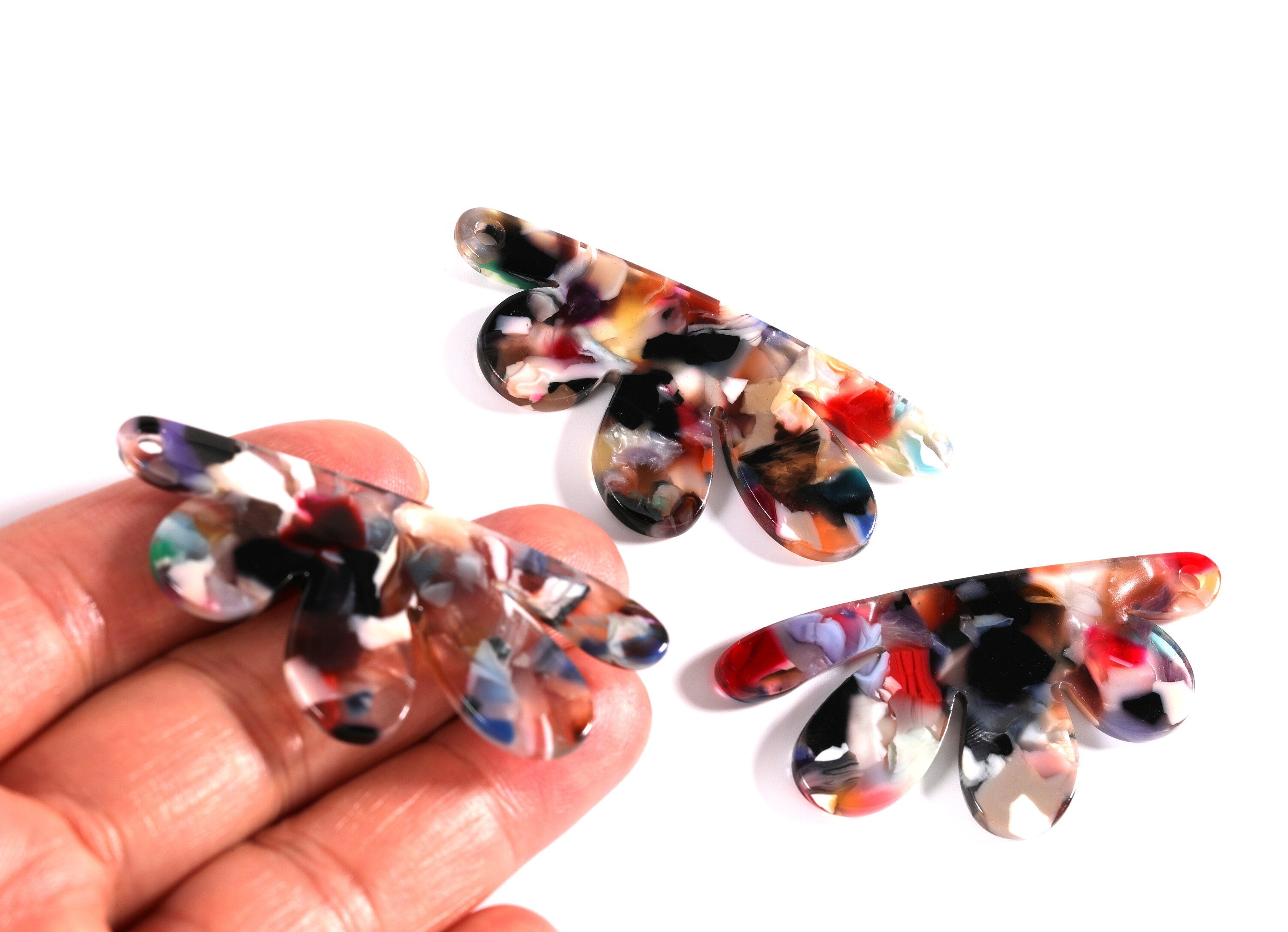 Tortoise Shell Earrings - Acetate Earring Charms - Flower Shaped Pendant - Earring Findings - Color Code: A60 - 54.4x27.3x2.53mm - AC1090K - DOMEDBAZAAR