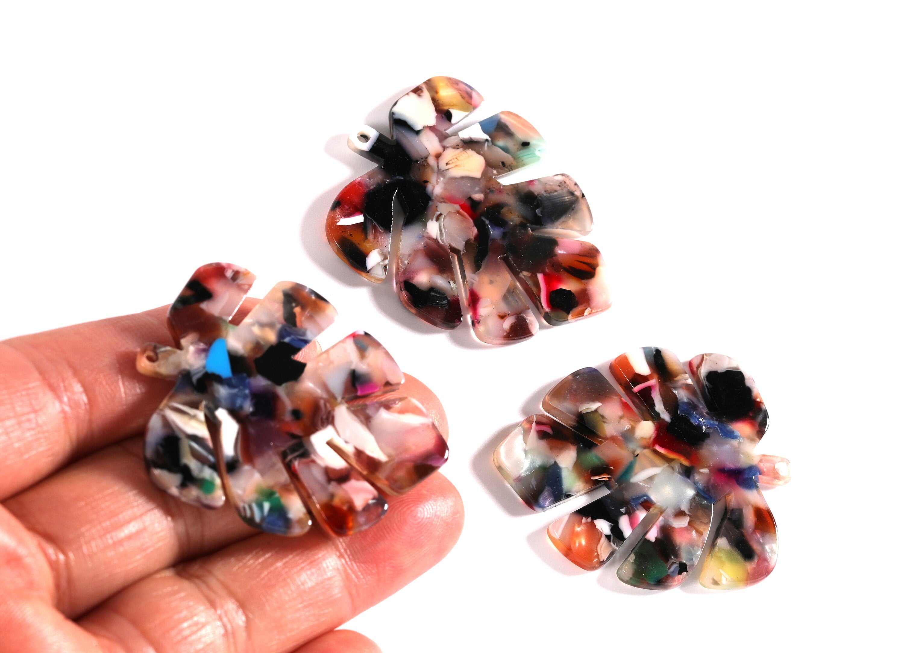 Acetate Leaf Charms - Leaf Earrings and Pendant - Earring Findings - Jewelry Supplies - Color Code: A60 - 44x35x2.5mm - AC1052J - DOMEDBAZAAR