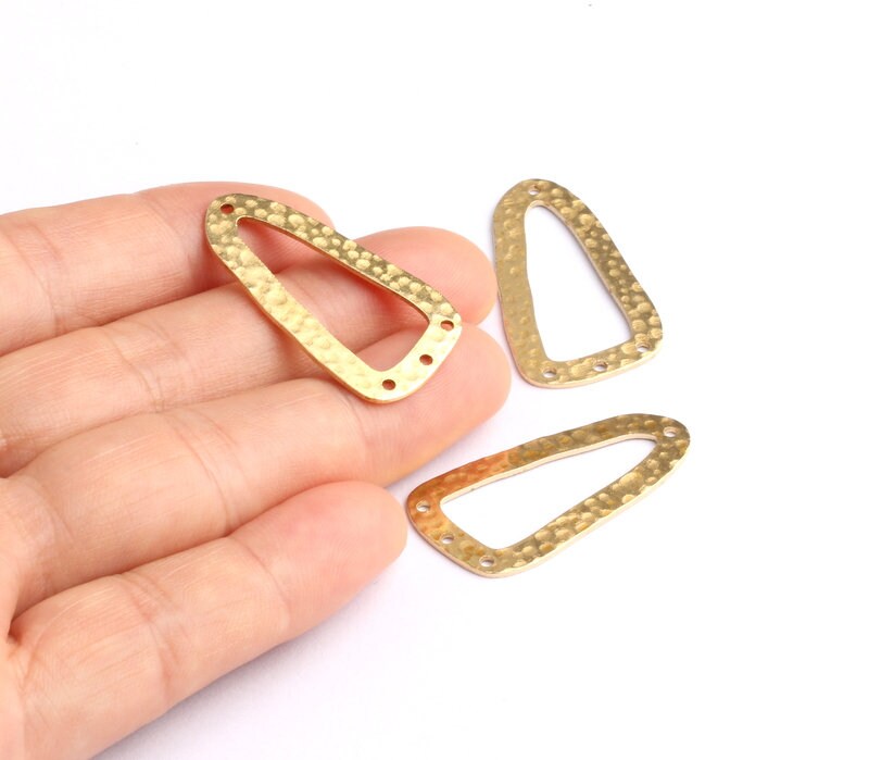 Brass Geometric Charms - Geometric Shaped Raw Brass Connector with 3 Holes - Jewelry Supplies - 33.3x17.3x0.92mm - PP1351 - DOMEDBAZAAR