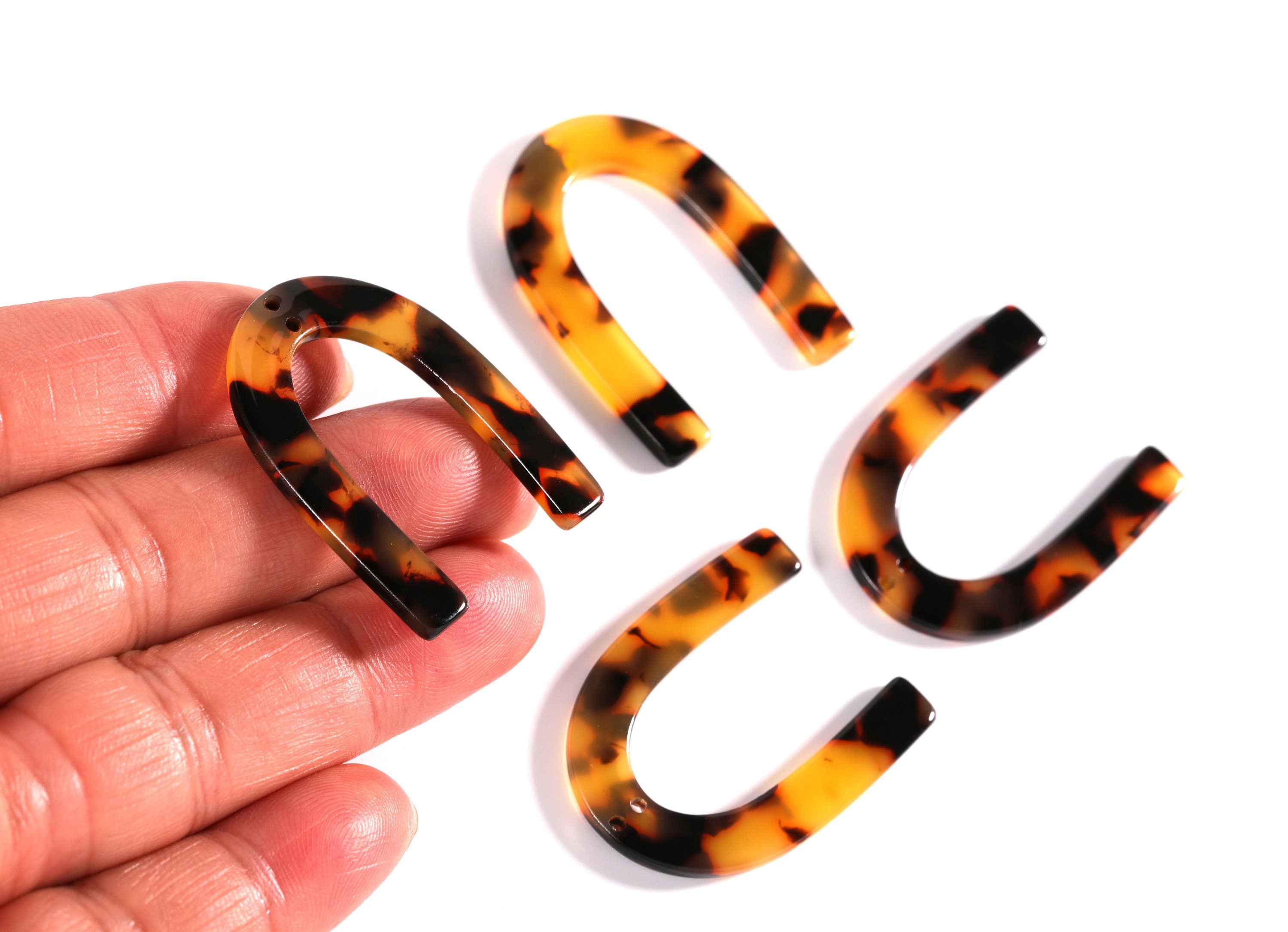 Acetate U Connector - Two Holes - Tortoise Shell Earrings - U Pendant - Jewelry Supplies - Color Code: A01 - 34.61x26.25x2.55mm - AC1114A - DOMEDBAZAAR