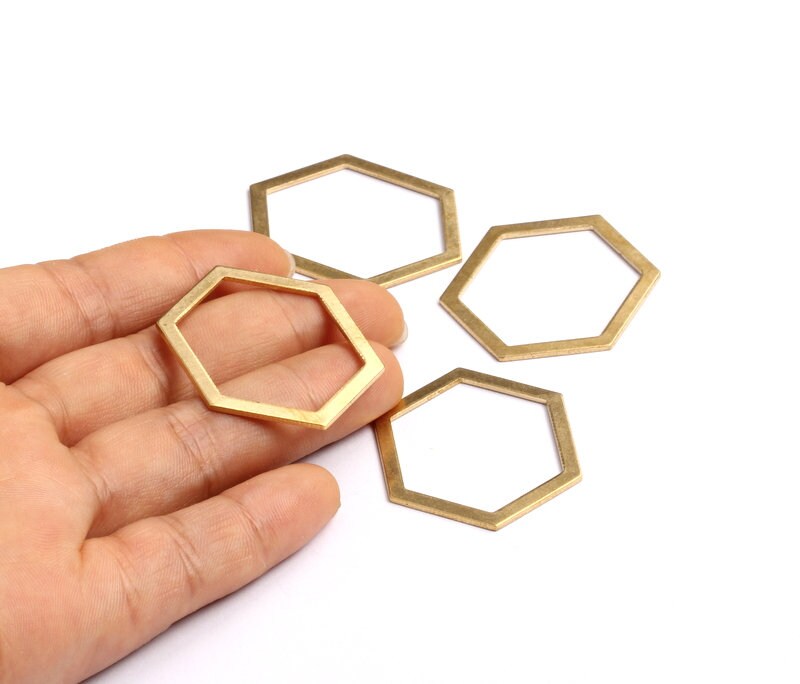 Raw Brass Geometric Charms - Hexagon Shaped Raw Brass without Hole - Hexagon Findings - Jewelry Supplies - 26x19x1mm - PP1234 - DOMEDBAZAAR