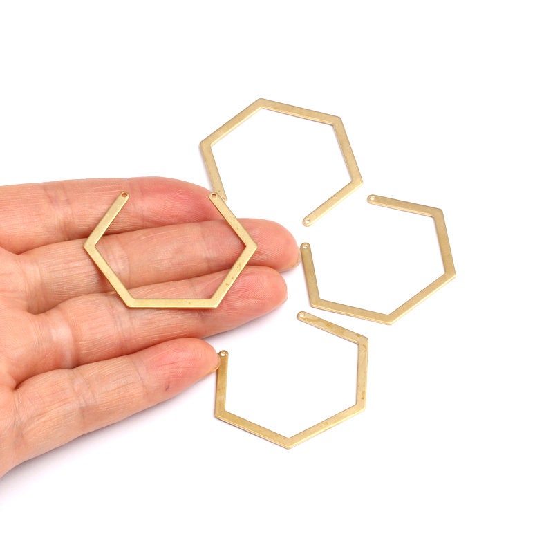 Raw Brass Geometric Charms - Hexagon Shaped Raw Brass with 2 Hole - Hexagon Findings - Jewelry Supplies - 33x41x0.75mm - PP1192 - DOMEDBAZAAR