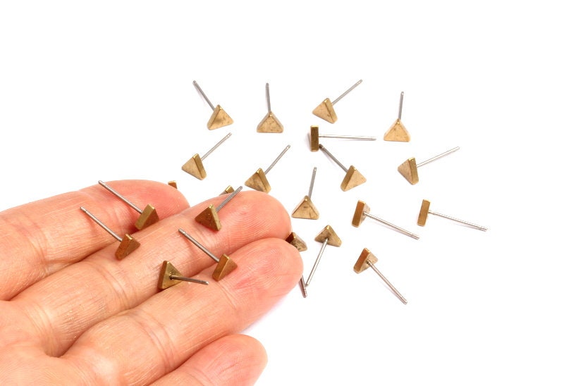 Triangle Stud - Raw Brass Triangle Stud - Stainless Steel Earring Posts - Ear Studs - Jewelry Supplies for Earrings - 5.2x5.9mm PP1016 - DOMEDBAZAAR