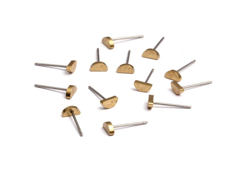 Semicircle Stud - Raw Brass Semicircle Stud - Stainless Steel Earring Posts - Earring Stud - Jewelry Supplies for Earrings - 6x2.95mm PP1013 - DOMEDBAZAAR